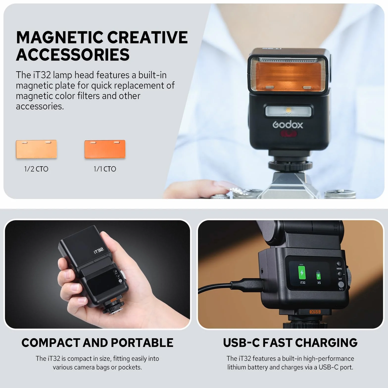 Godox iT32 Camera Flash Kit Sony 2.4G TTL HSS Magnetic Hotshoe Trigger