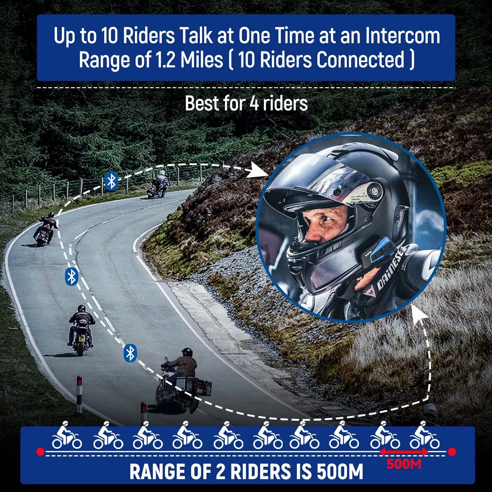 LEXIN B4FM Interfono Moto Casco Bluetooth Auricolare Sistema Comunicazione Riduzione del Rumore Fino a 10 Motociclisti IP67