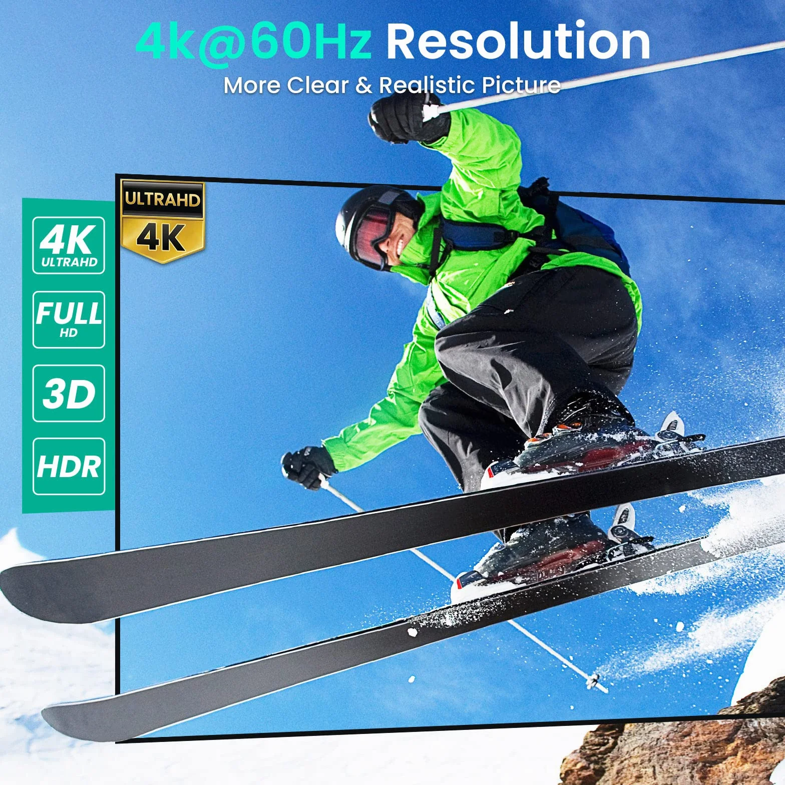 KOOFIT Switch HDMI 4K@60Hz Automatyczny 3 Porte Splitter z Telekomendą dla PS5 PS4 Xbox