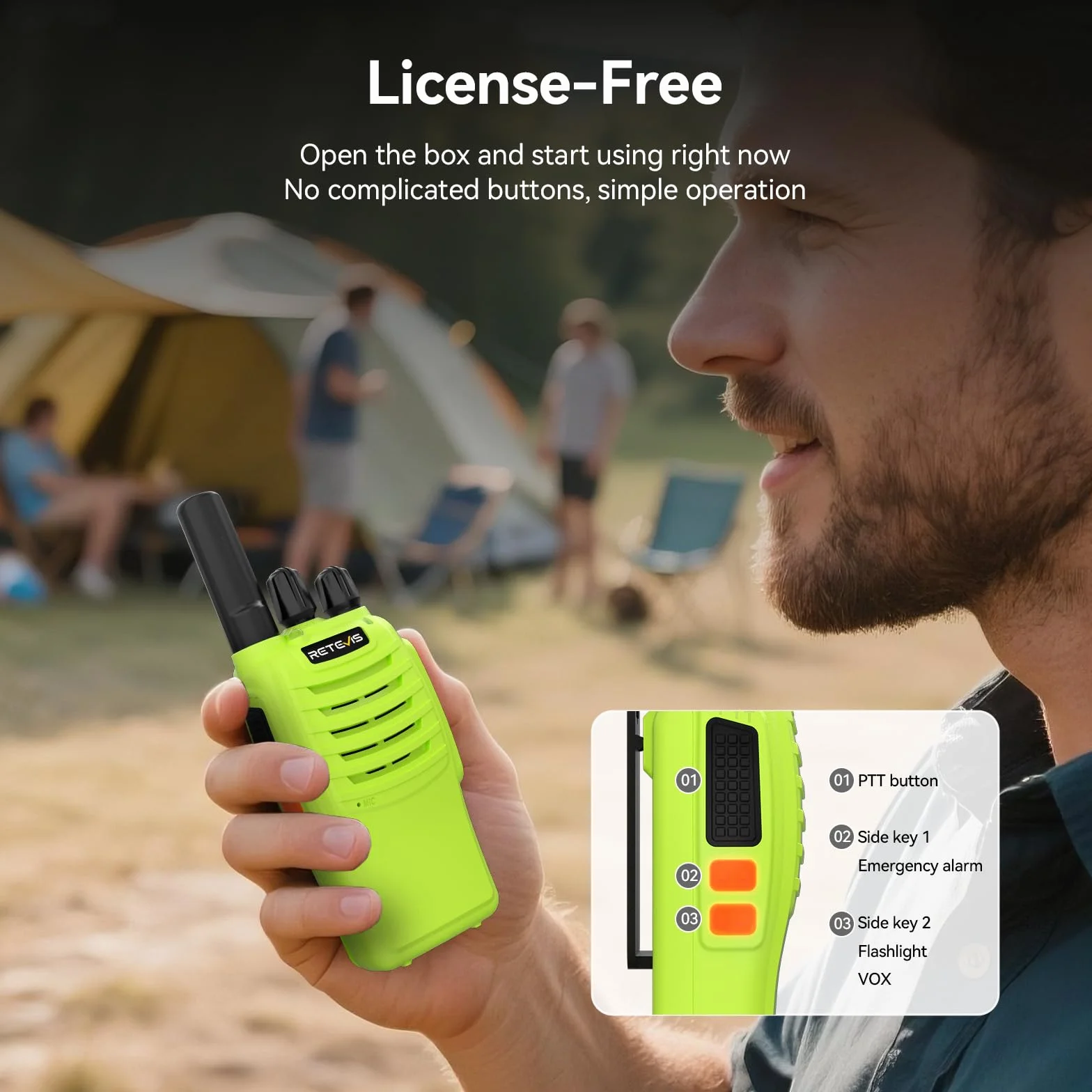 Retevis H777 Walkie Talkie Professionale con Batteria Ricaricabile, VOX, Type-C, Torcia, 1 Coppia