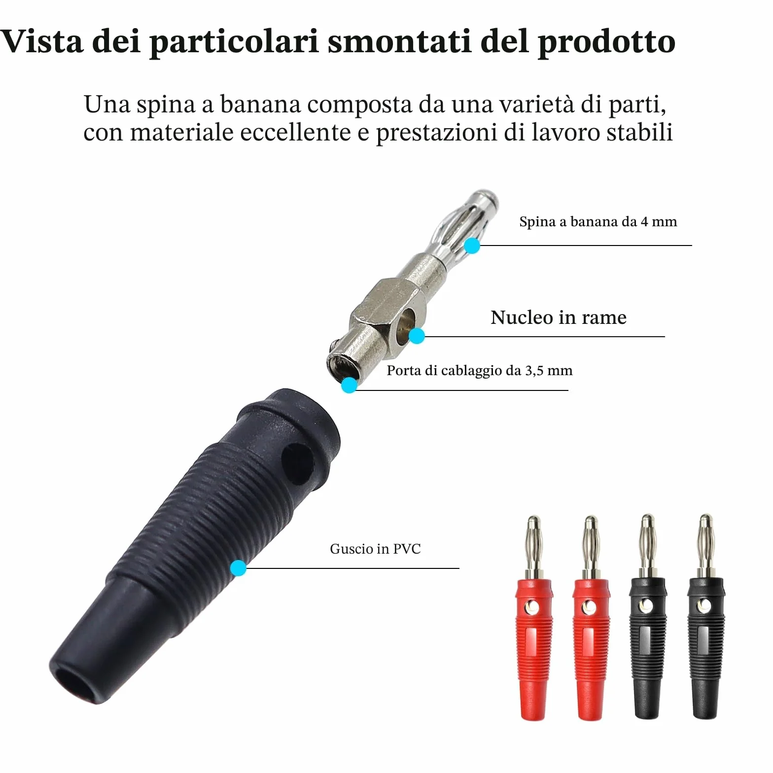 Spina a Banana 4mm 20A Connettori Banana Nero Rosso per Cavi Altoparlanti Hifi Stereo