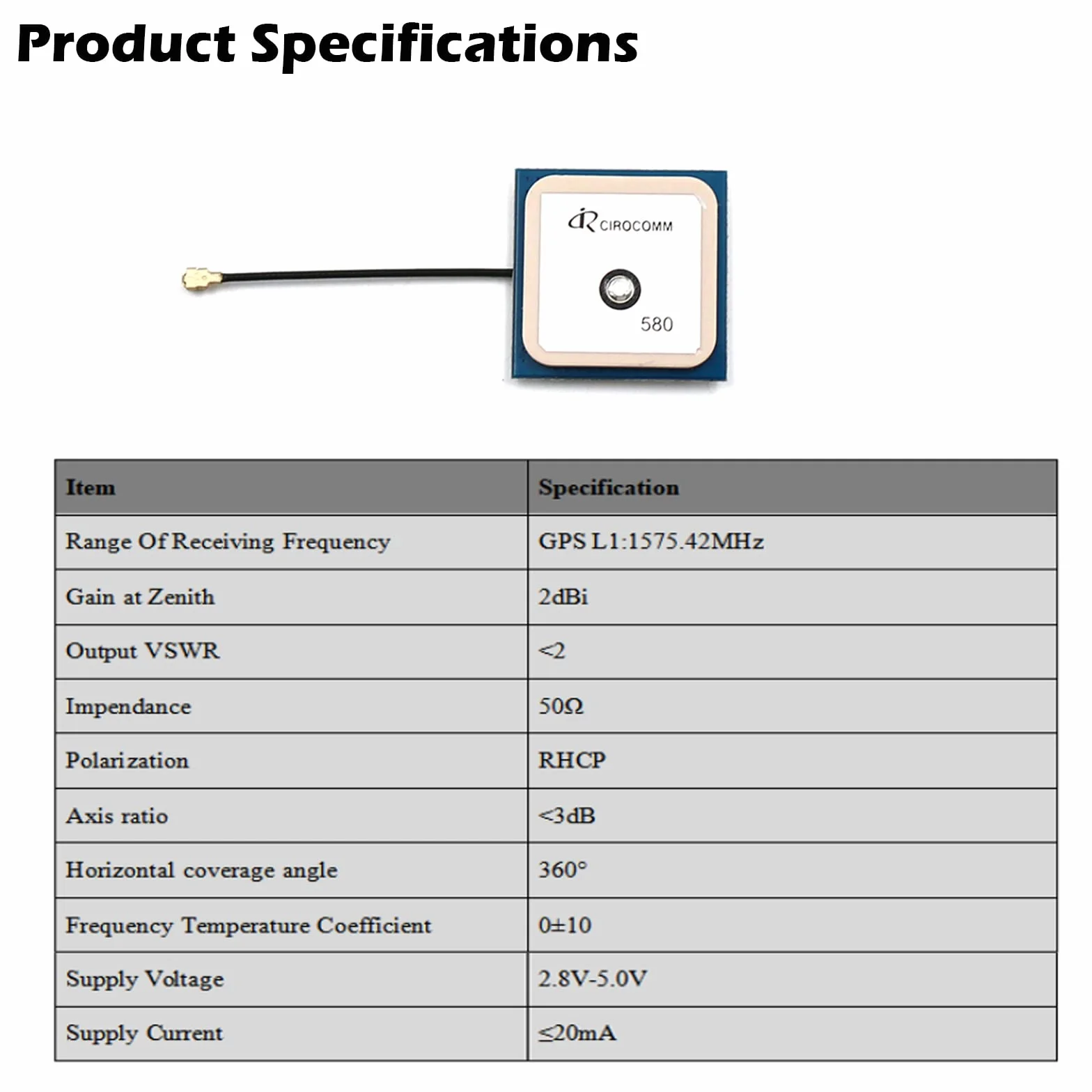 Cirocomm 5cm ceramica attiva IPEX GPS antenna 25x25x5mm