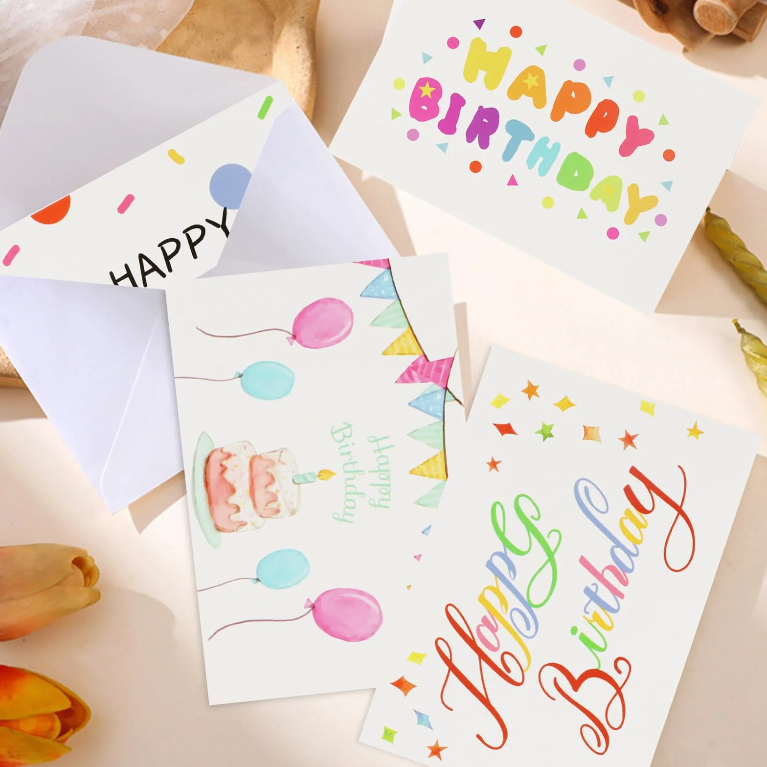 Set di 10 Biglietti di Auguri Compleanno Bianco con Buste, Carte Fiorite per Donna Uomo, Anniversario, Laurea