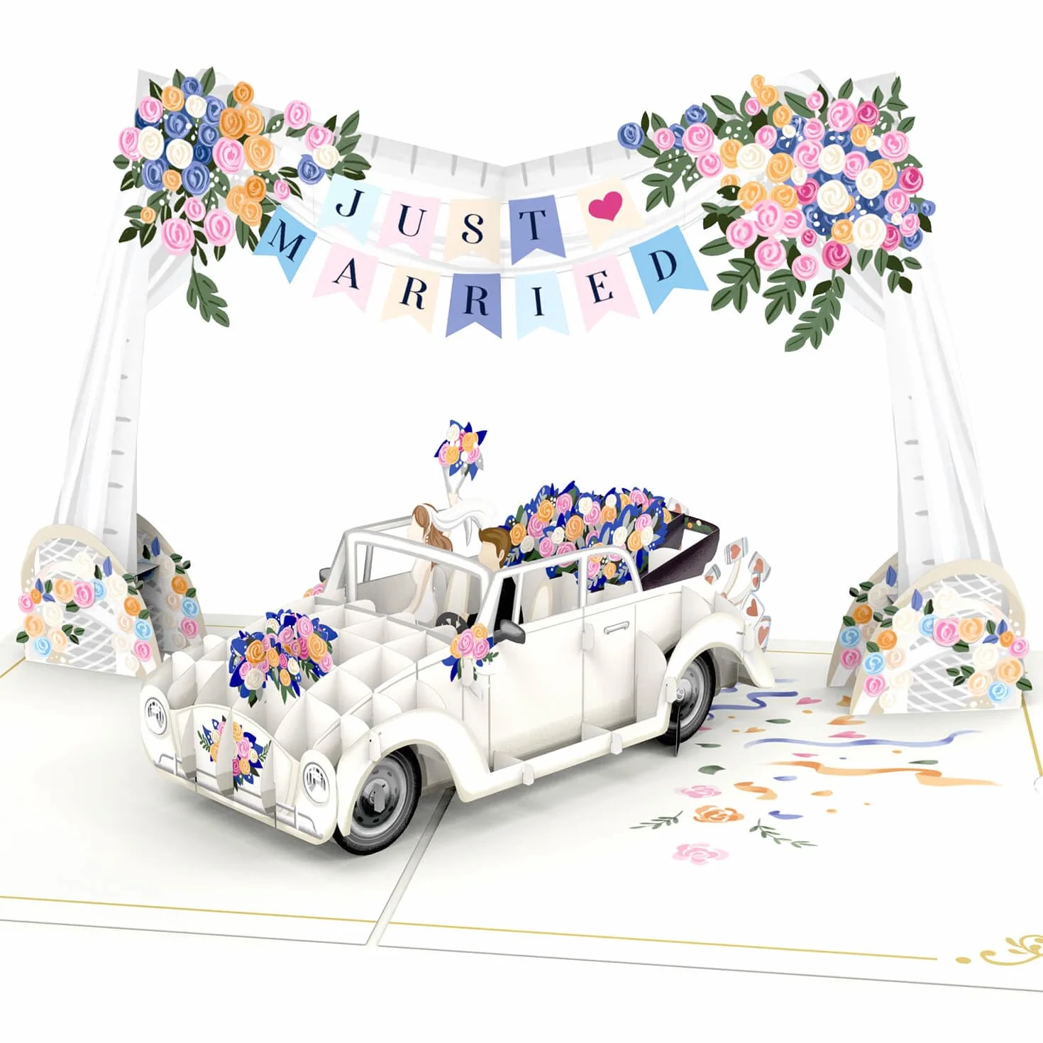 Papercrush® Biglietto pop-up auto nuziale Just Married 3D, elegante biglietto di nozze per coppia, regalo matrimonio