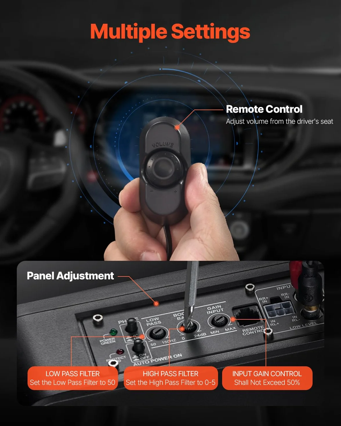 VEVOR Subwoofer auto 240 W 254 mm sottile sotto il sedile con amplificatore integrato