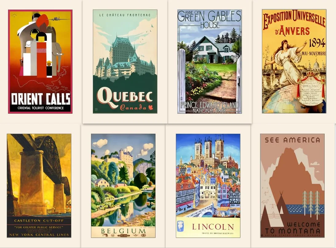 40 Cartoline da Viaggio Vintage con 40 Disegni Diversi, Carta Spessa
