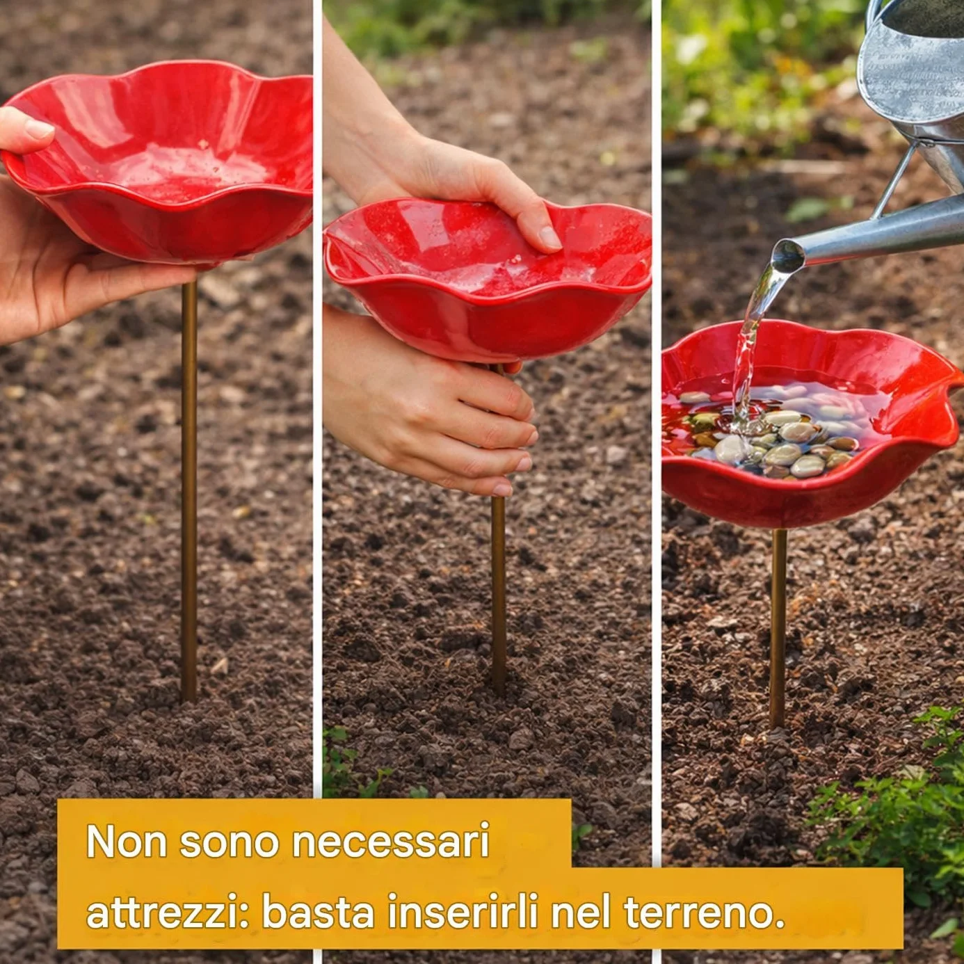 Fiore in metallo fatto a mano abbeveratoio per uccelli e insetti Paletto da giardino (3 sztuki)