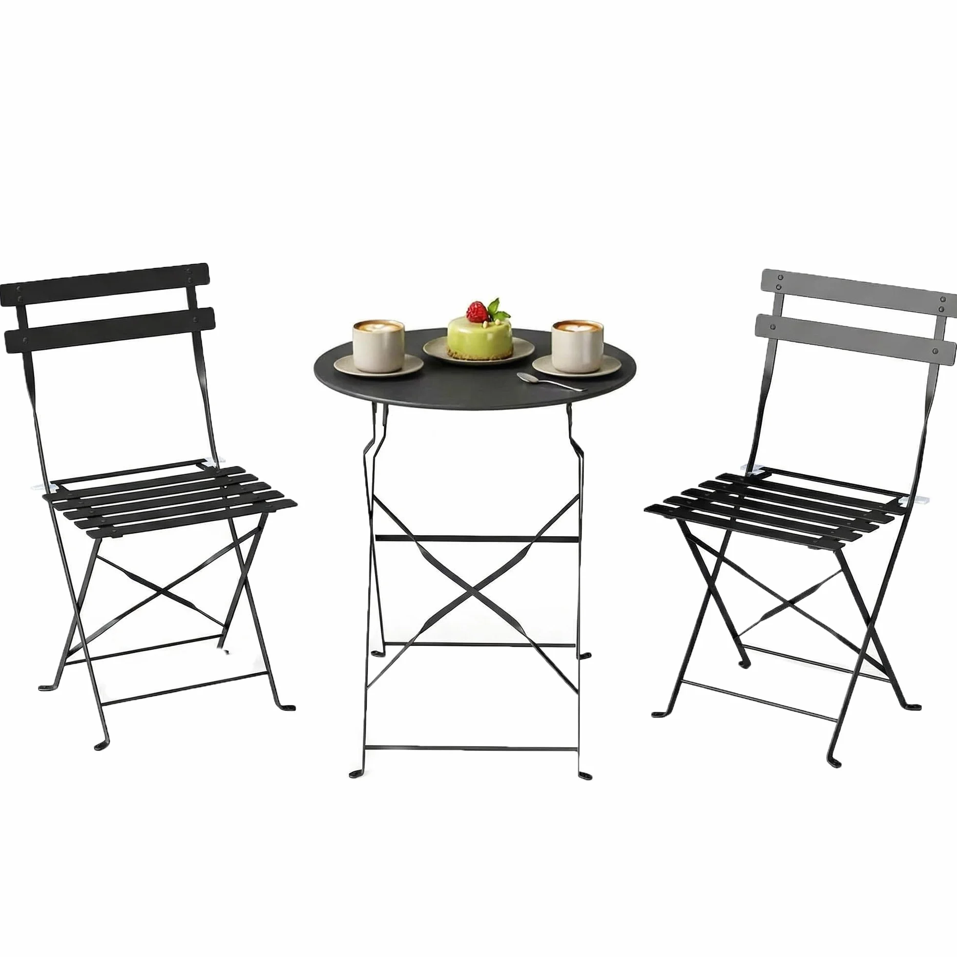 Outsunny Set da Bistrò da 3 Pezzi Pieghevole, Set da Giardino con 2 Sedie, Tavolo, Set di Mobili da Giardino in Metallo, per Patio Balcone, Nero