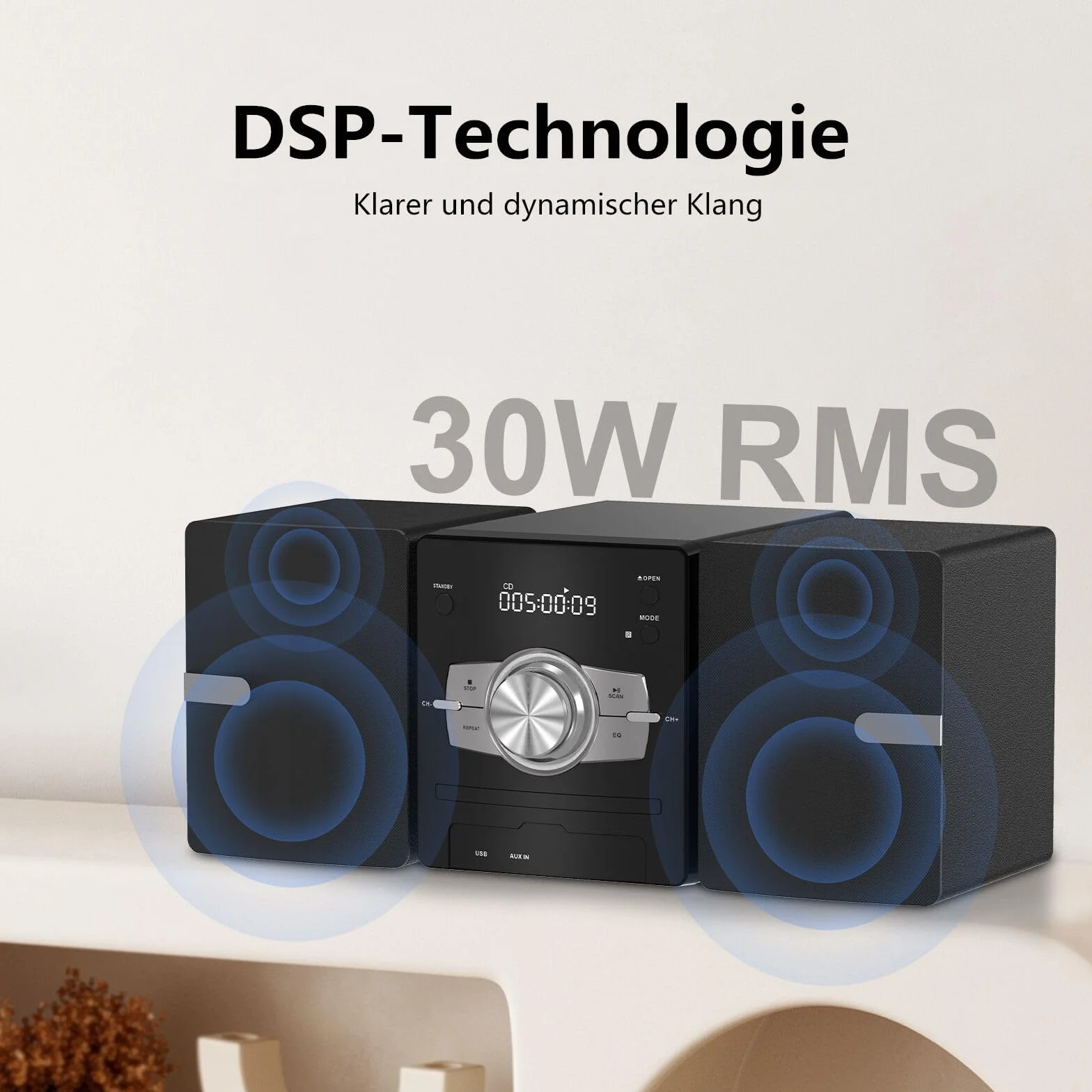 Mini Component Stereo CD 30W RMS Lettore CD FM Bluetooth USB AUX Telecomando