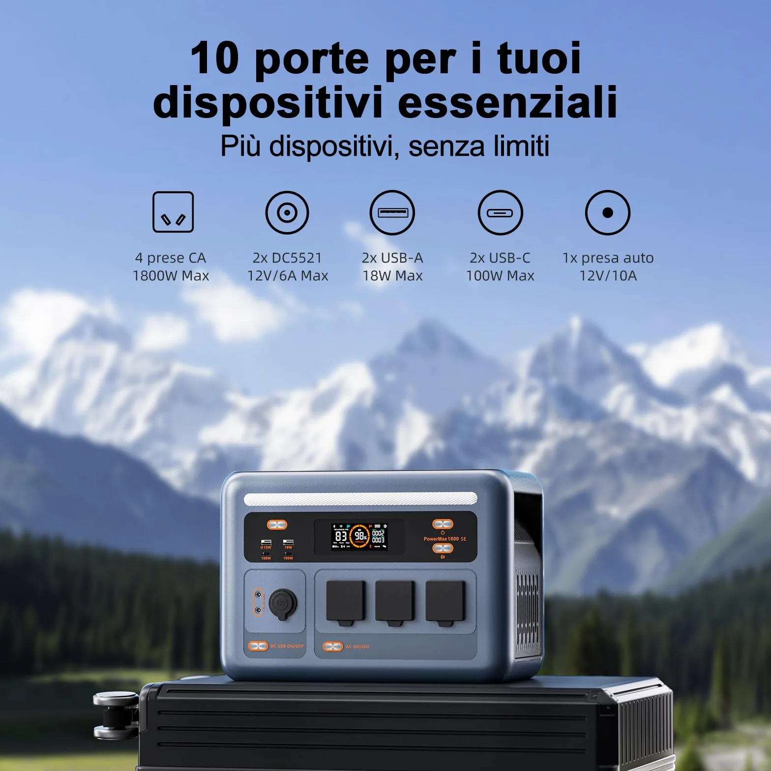 OSCAL Centrale Elettrica Portatile PowerMax 1800SE, LFP Batteria da 1024Wh, 3 Uscite CA 1800W (3600W Picco), Ideale per Campeggio, Viaggi, Interruzioni di Corrente
