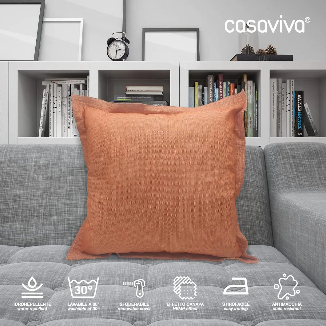 casaviva ® Set 2 cuscini Completi di Imbottitura in Misto Cotone Riciclato Effetto Canapa Idrorepellenti Made in Italy Interni ed Esterni Sfoderabili (50_x_50_cm, Arancione)