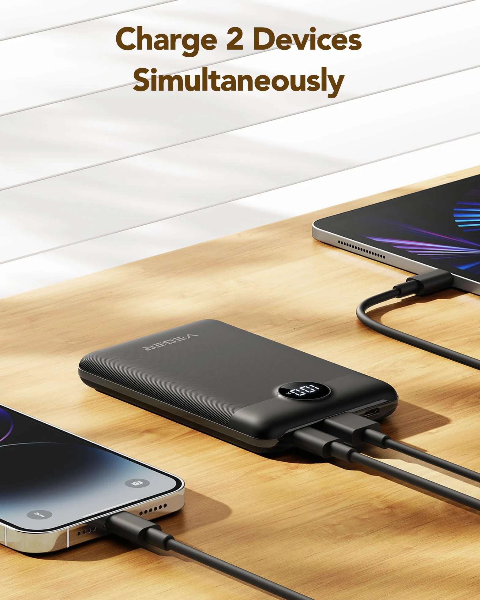 VEGER Power Bank 10000mAh Caricabatterie Portatile LED Display Mini Batteria Esterna 2 Ingressi 2 Uscite