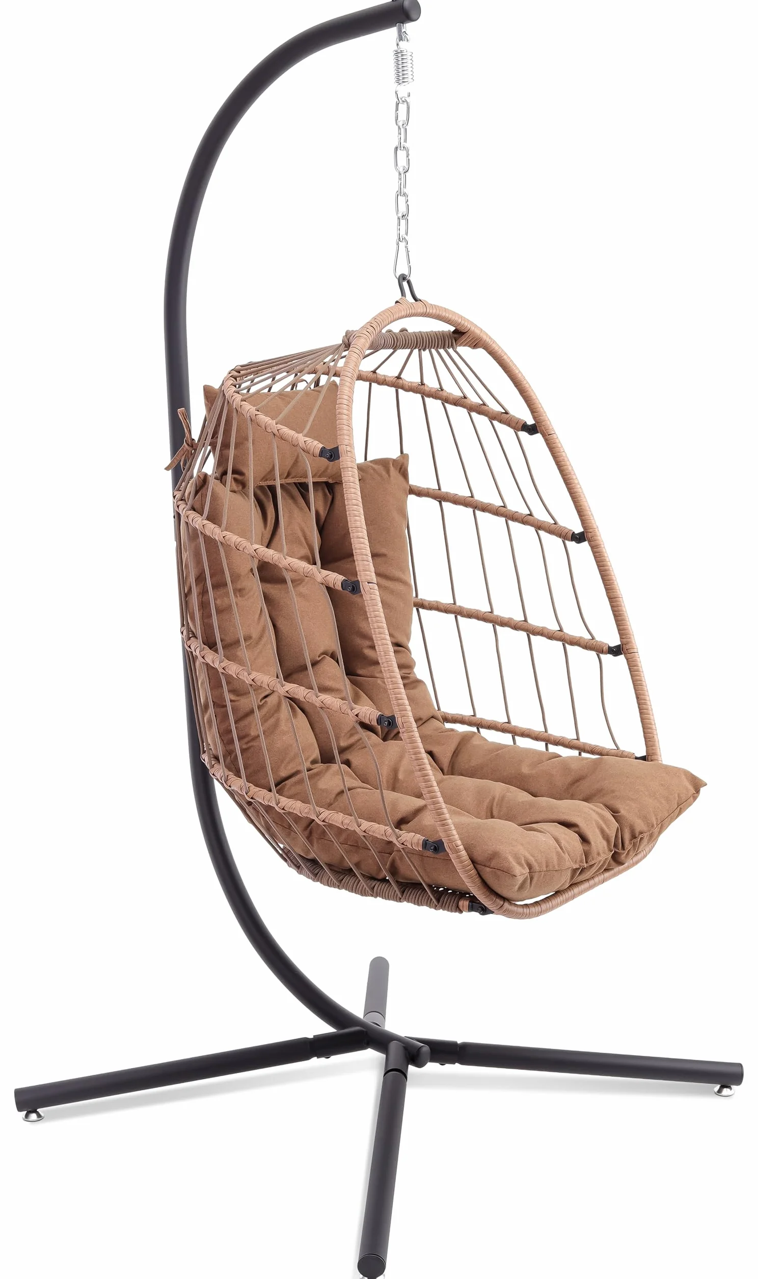 SereneLife Sedia a Dondolo a Uovo con Supporto, Capacità Fino a 250 Kg, Sedia Sospesa Poltrona a Dondolo in Rattan con Struttura in Acciaio Verniciato a Polvere per Casa e Giardino con Cuscino