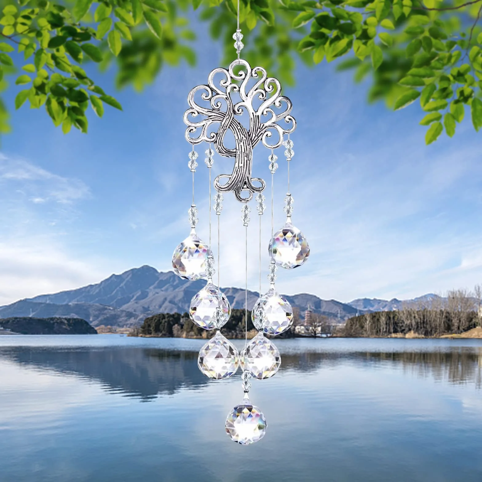 3 prisma in vetro di cristallo, con sfera di cristallo, decorazione da appendere, decorazione per stanza, lampada da giardino