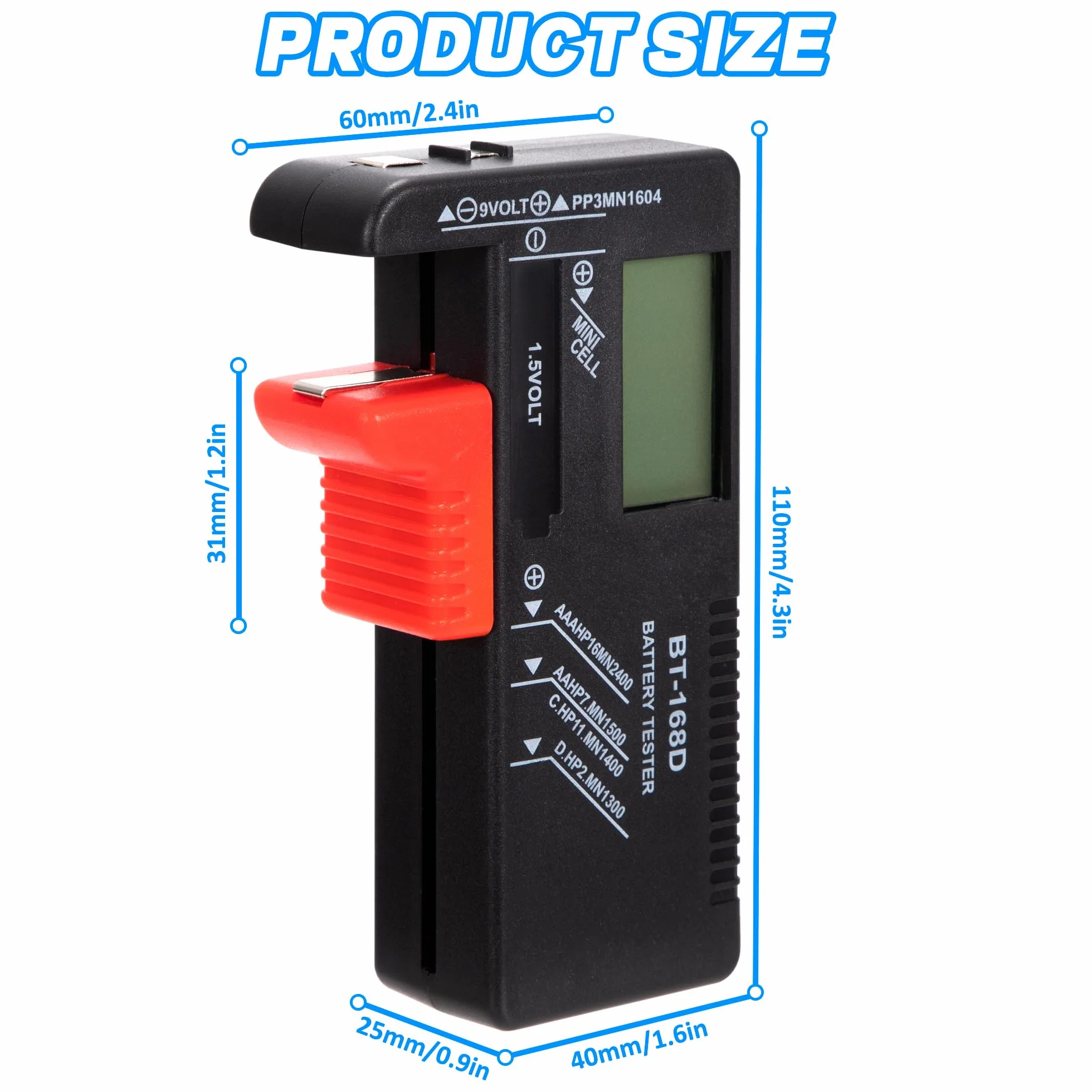 Tunejoy Tester per Batteria Digitale Universale con Display LCD per AA AAA C D PP3 9V 1.5V Bottone