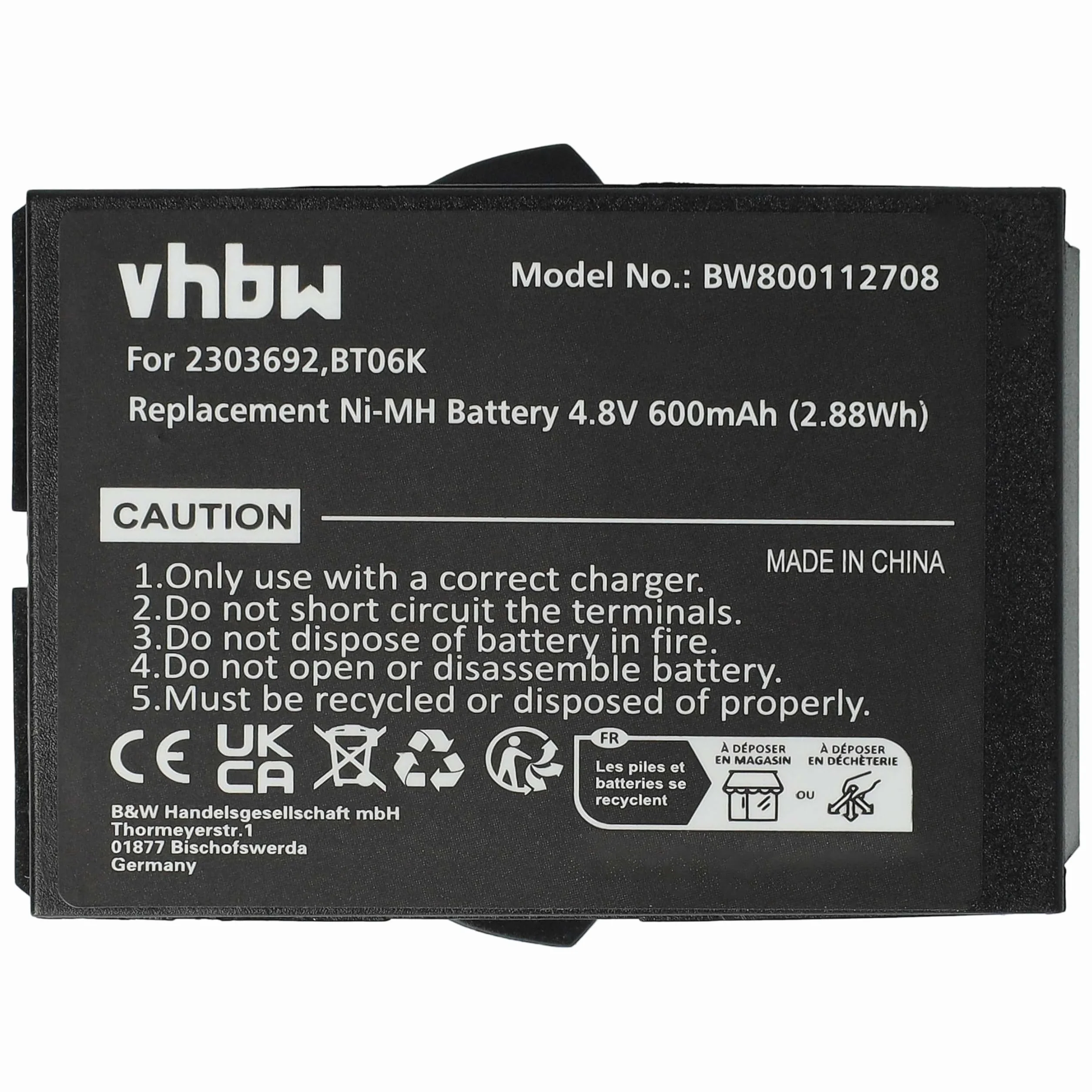 Danfoss BT06K batteria sostituisce radiocomando industriale 600mAh 4,8V NiMH nero