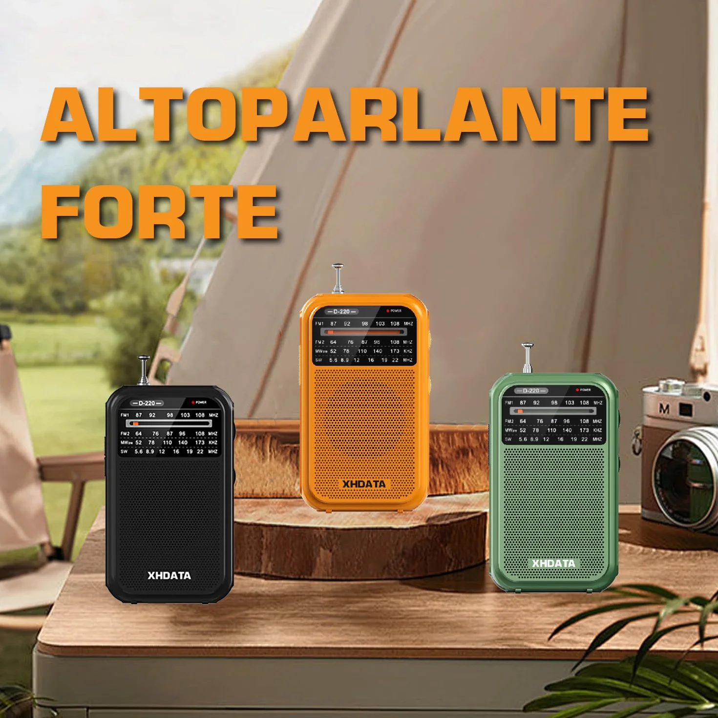 XHDATA D220 Radio Portatile AM FM SW a Pile, Onde Corte, Piccola Ricezione Eccellente (Arancione)