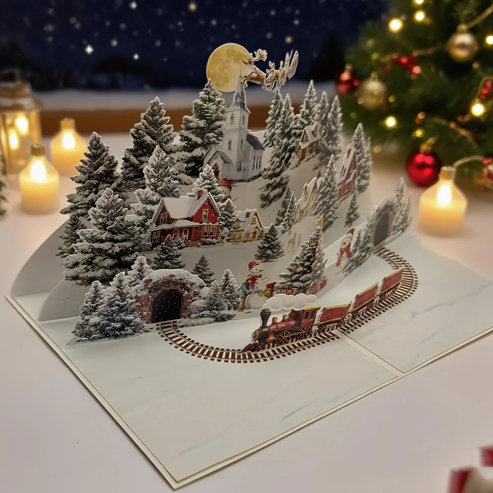 3D Biglietto di Natale Pop Up Babbo Natale con Busta, renne e albero di Natale, biglietti pieghevoli per amici e familiari