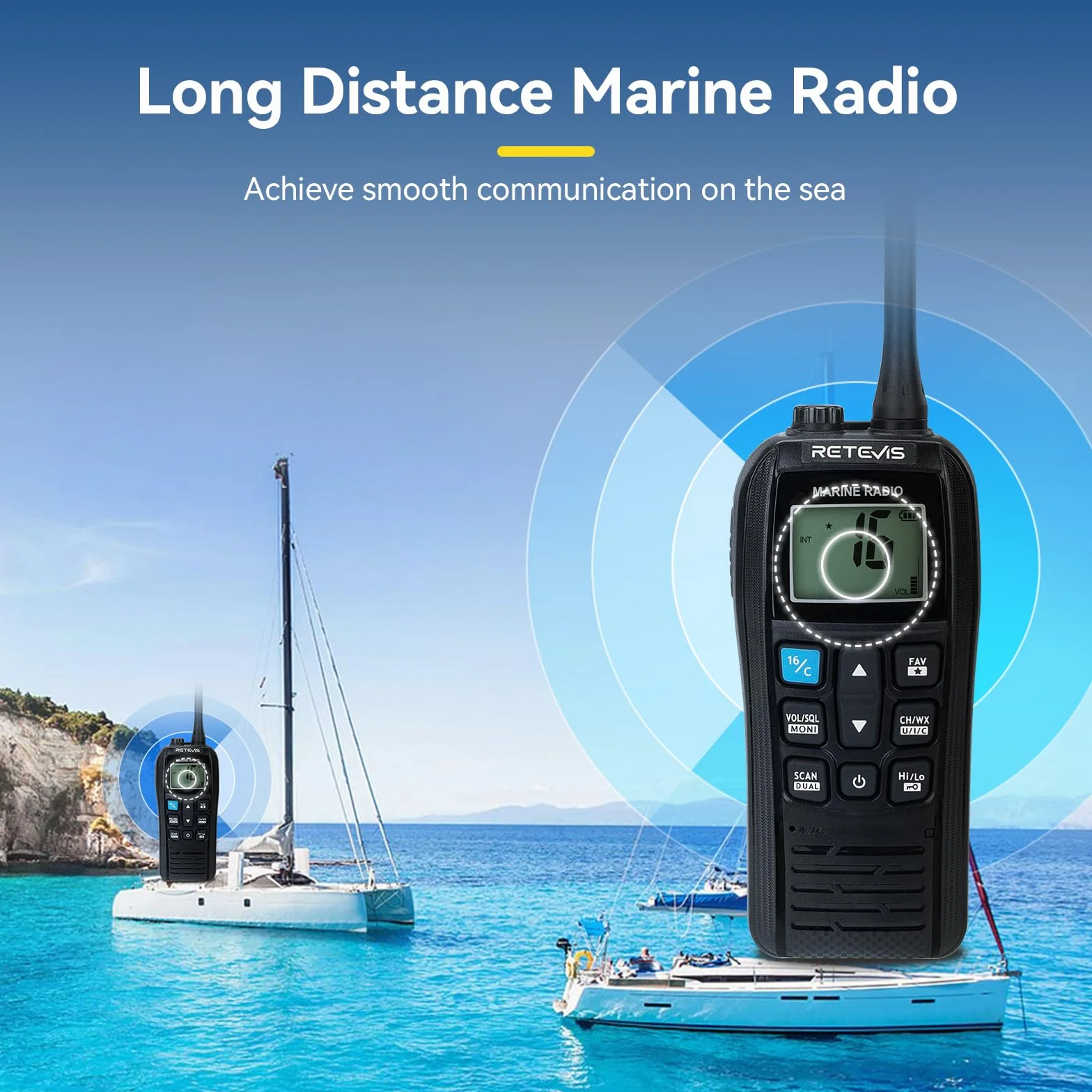 Retevis RM22 VHF Marino Portatile Walkie Talkie Impermeabile IP67 Galleggiante 2200 mAh 88 Canali Radio Marina Bidirezionale