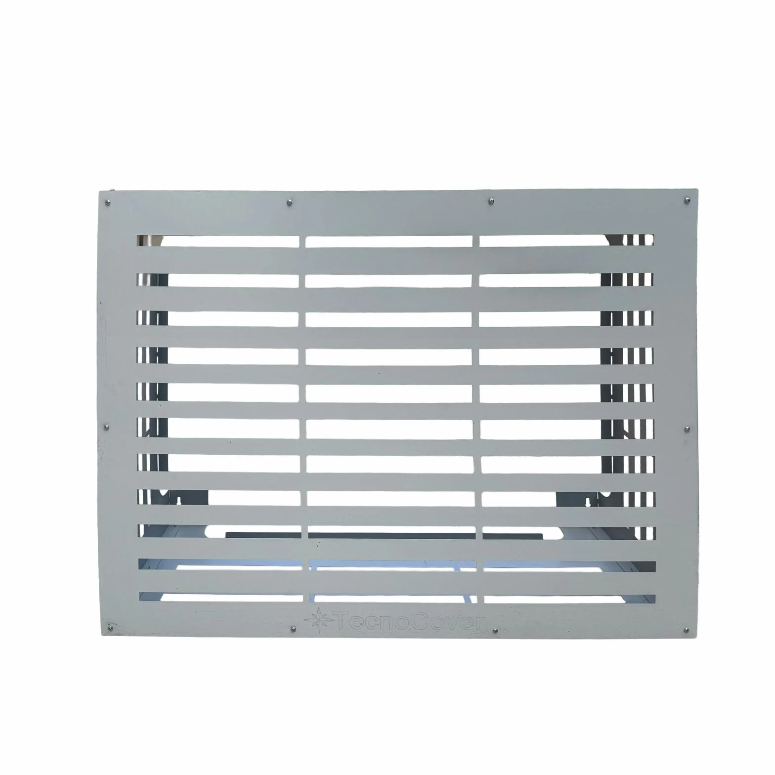 Copri Condizionatore da Esterno in Lamiera Preverniciata Bianco-Grigio SP. 6/10 – Misure L86xP44xH68 cm – Modello Linear – Fornito Smontato con Kit di Montaggio e Istruzioni incluse