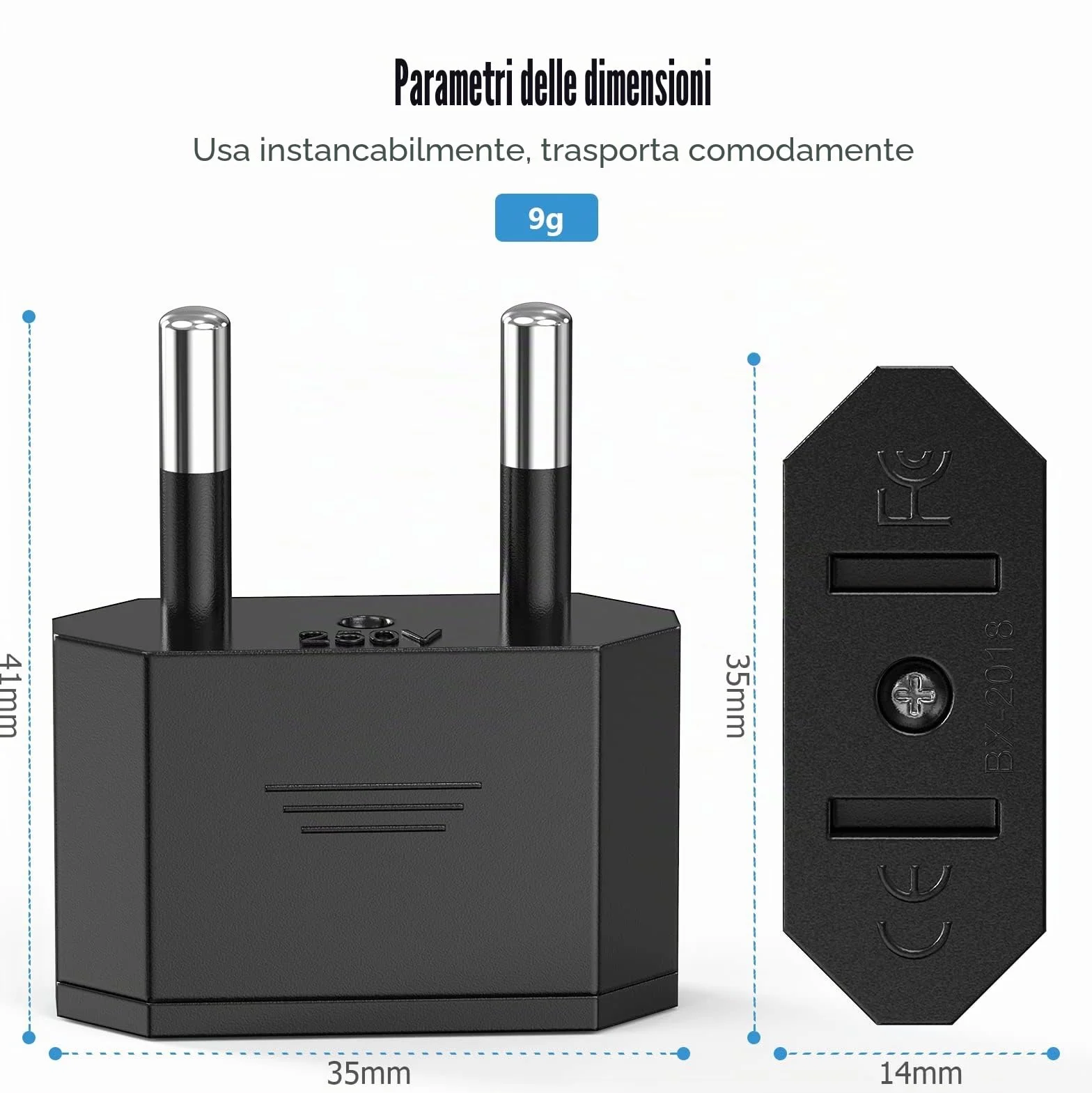 Adattatore da US a EU 2 Pin Ancable Nero 2 Pezzi Convertitore Spina Viaggio