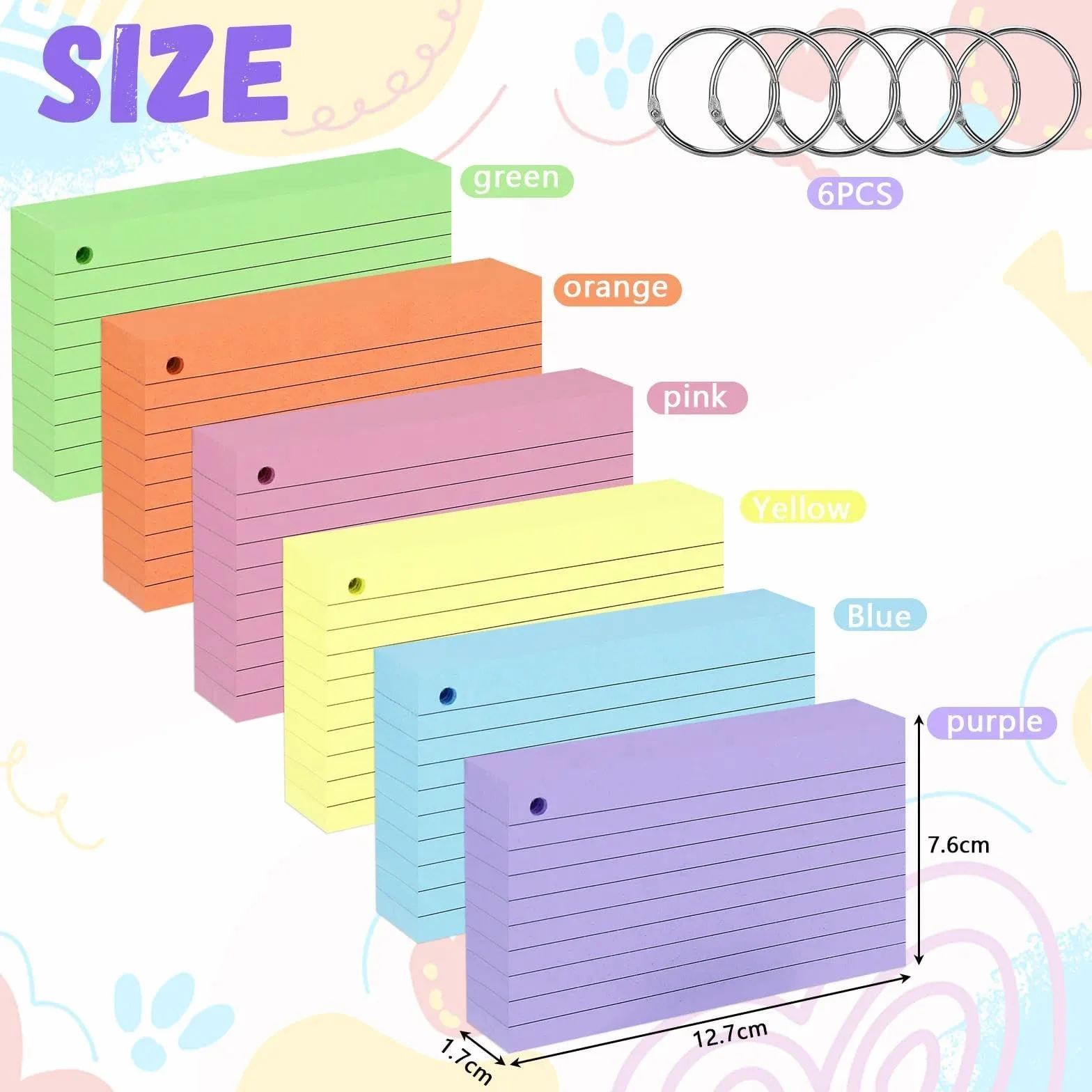 Flashcard A7 600 pezzi Carta Kraft 150g/m² Schede indice a Righe con Anello Blocchi Flash Card Cartoncino