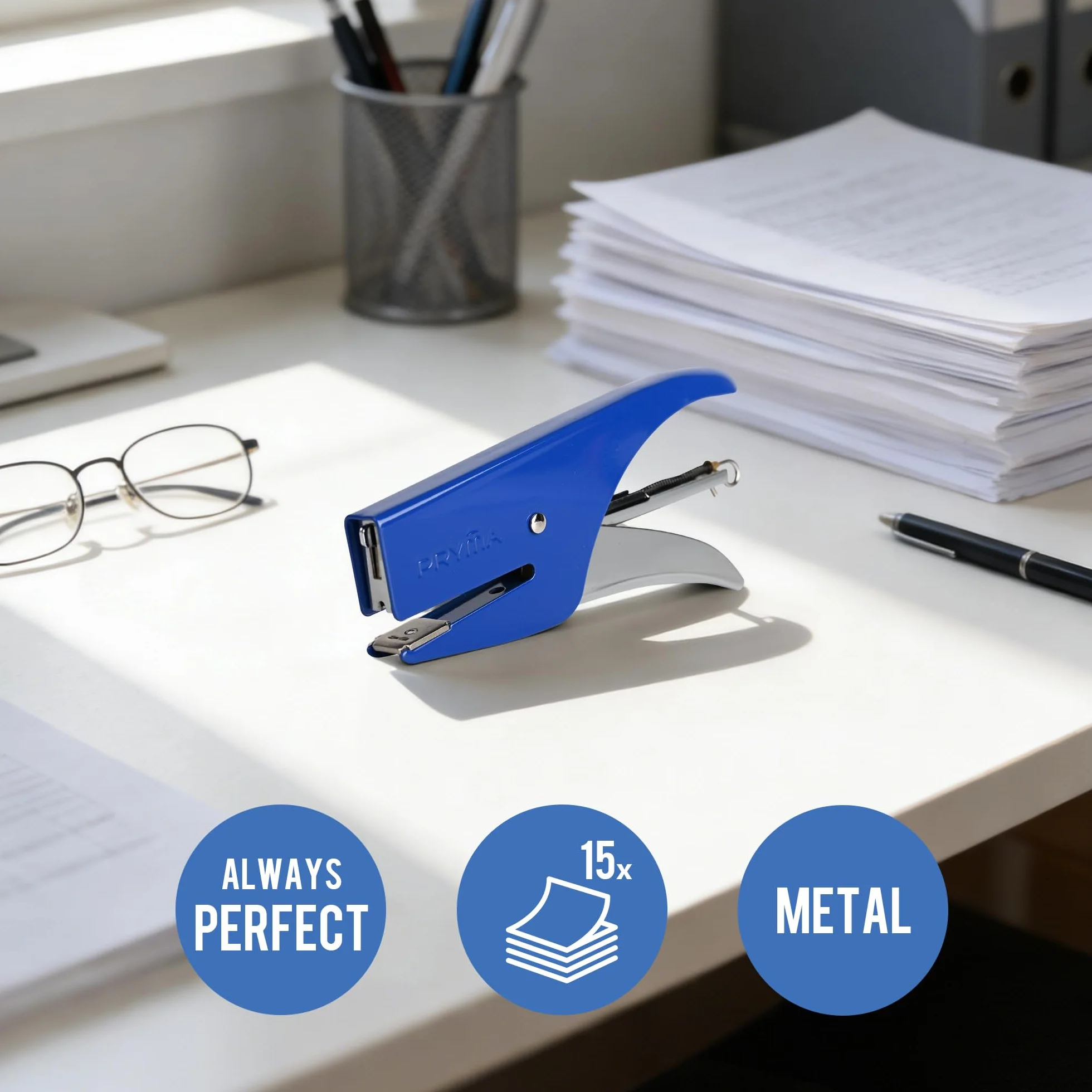 Pryma Cucitrice a Pinza 1000 Punti Metallici Passo 64 Spillatrice Robusta Ufficio Casa Blu