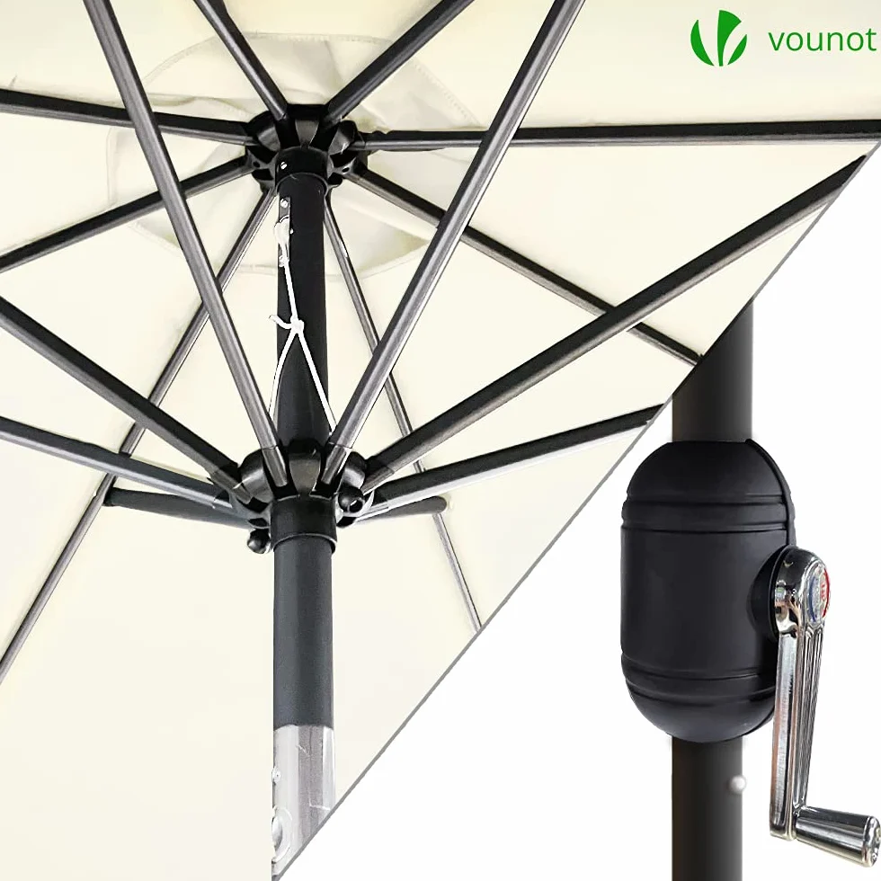 VOUNOT® Ombrellone da Giardino 270 cm, Parasole Spiaggia Inclinabile con Manovella, Protezione UV per Terrazza, Giardino, All'aperto, Beige