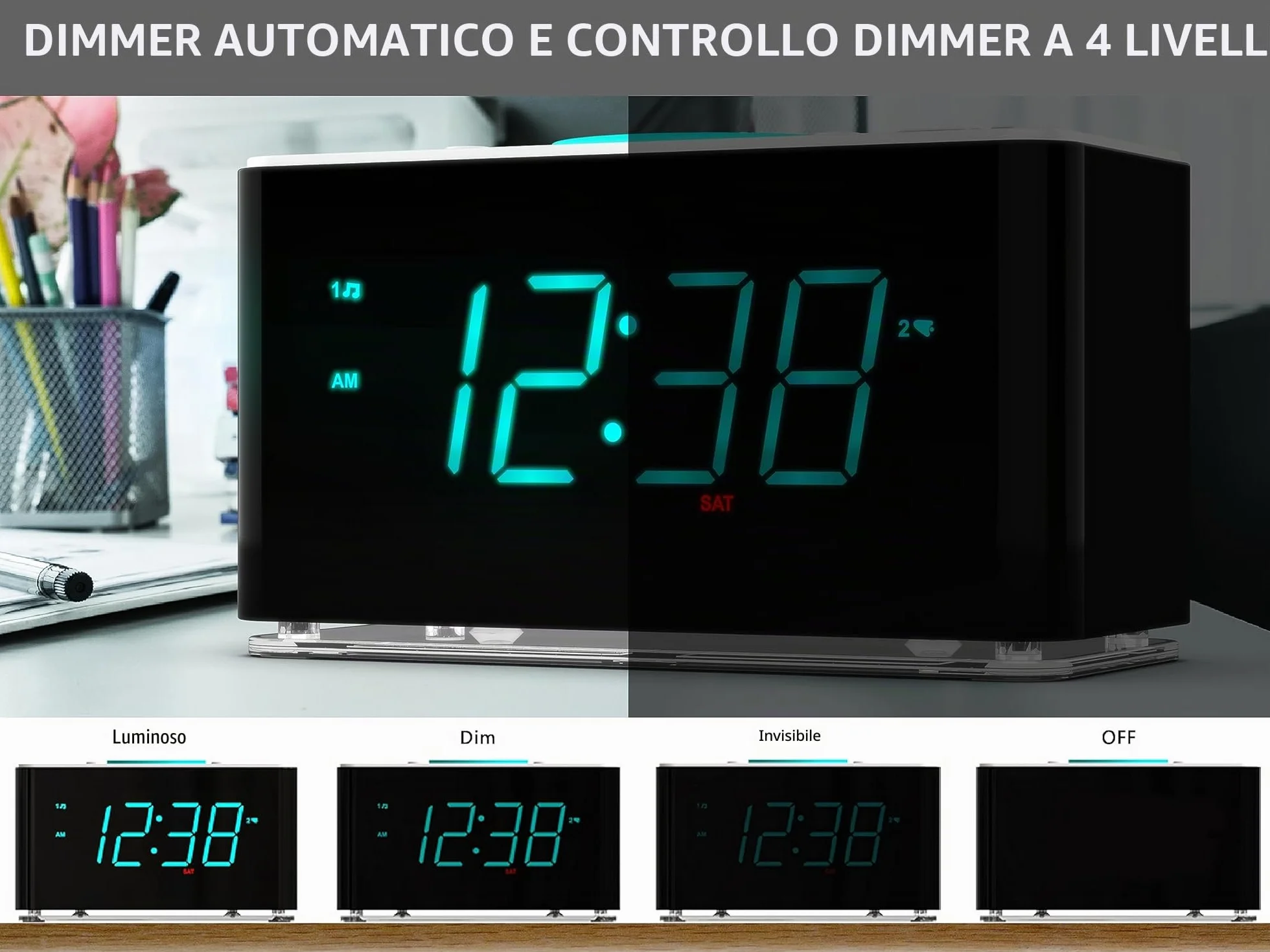 iTOMA CKS207 Radiosveglia Bluetooth 15W Caricabatterie Wireless FM Radio USB Doppia Sveglia