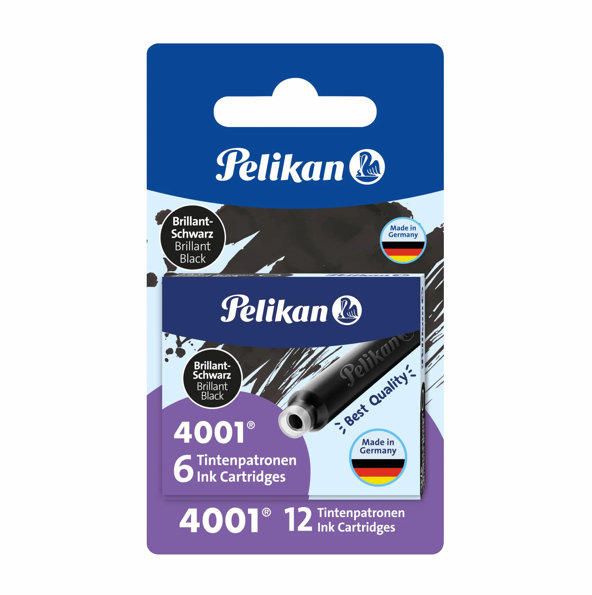 Pelikan 4001 TP6 Cartucce Inchiostro Nero Brillante Confezione Risparmio 12 Unità Made in Germany