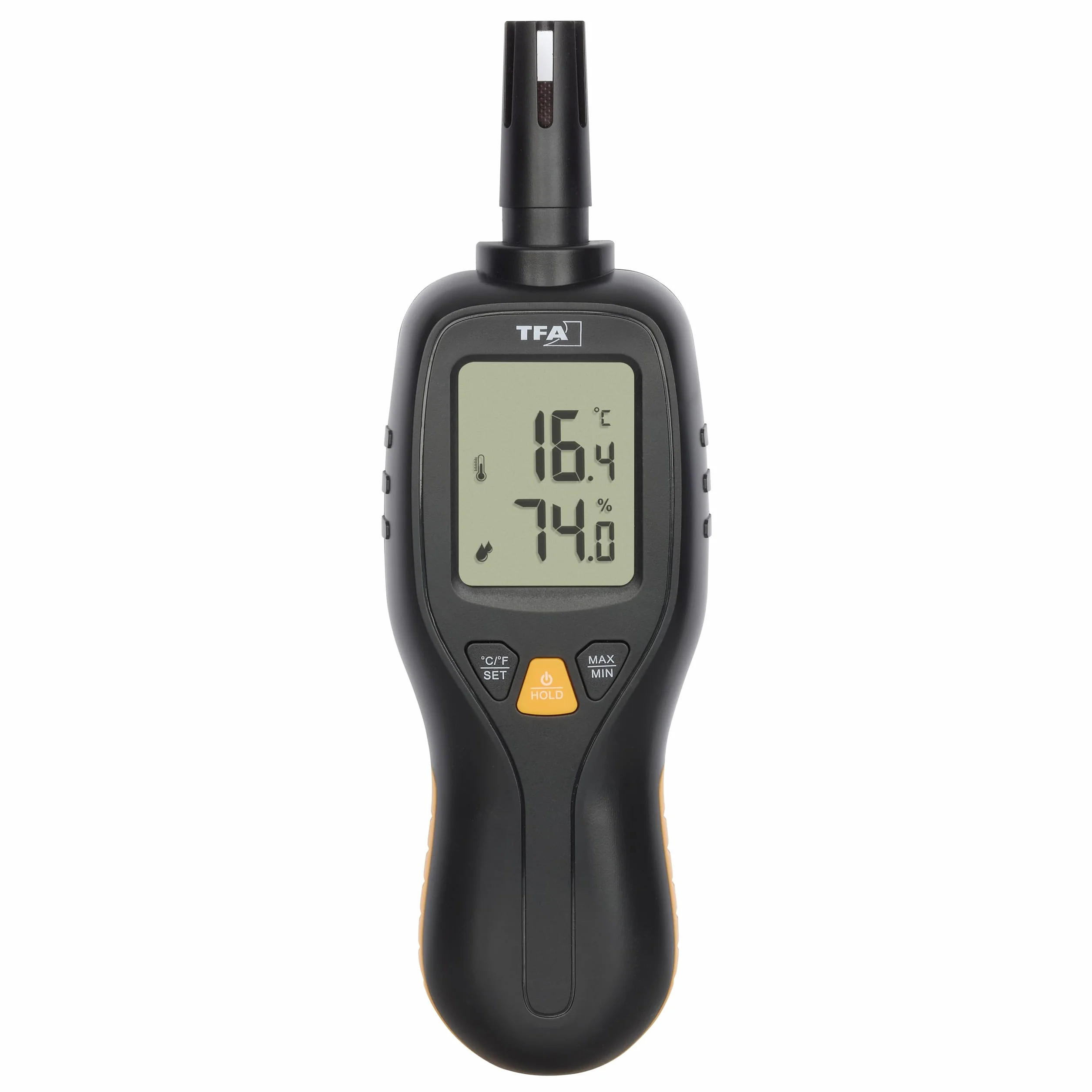 TFA Dostmann Igrometro professionale, misuratore di umidità digitale, 31.1066.01, veloce, preciso, da -50 a +70 °C, precisione 0,3 °C, termometro, funzione max min, retroilluminazione, nero