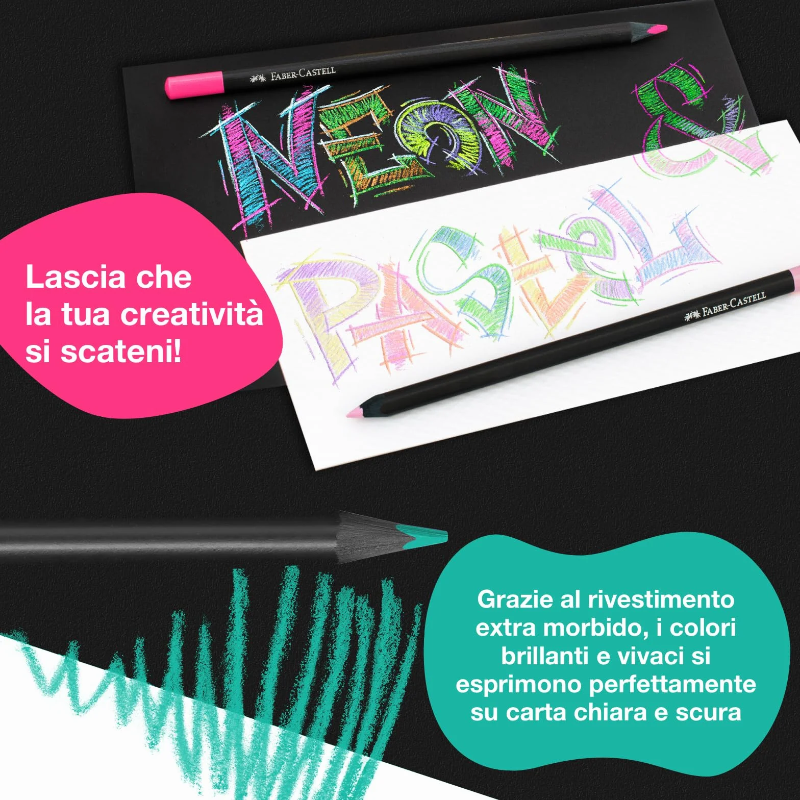 Faber-Castell Black Edition 24 Matite Colorate, Resistenti alla Rottura, Impugnatura Ergonomica, Valigetta per Carta Chiara e Scura