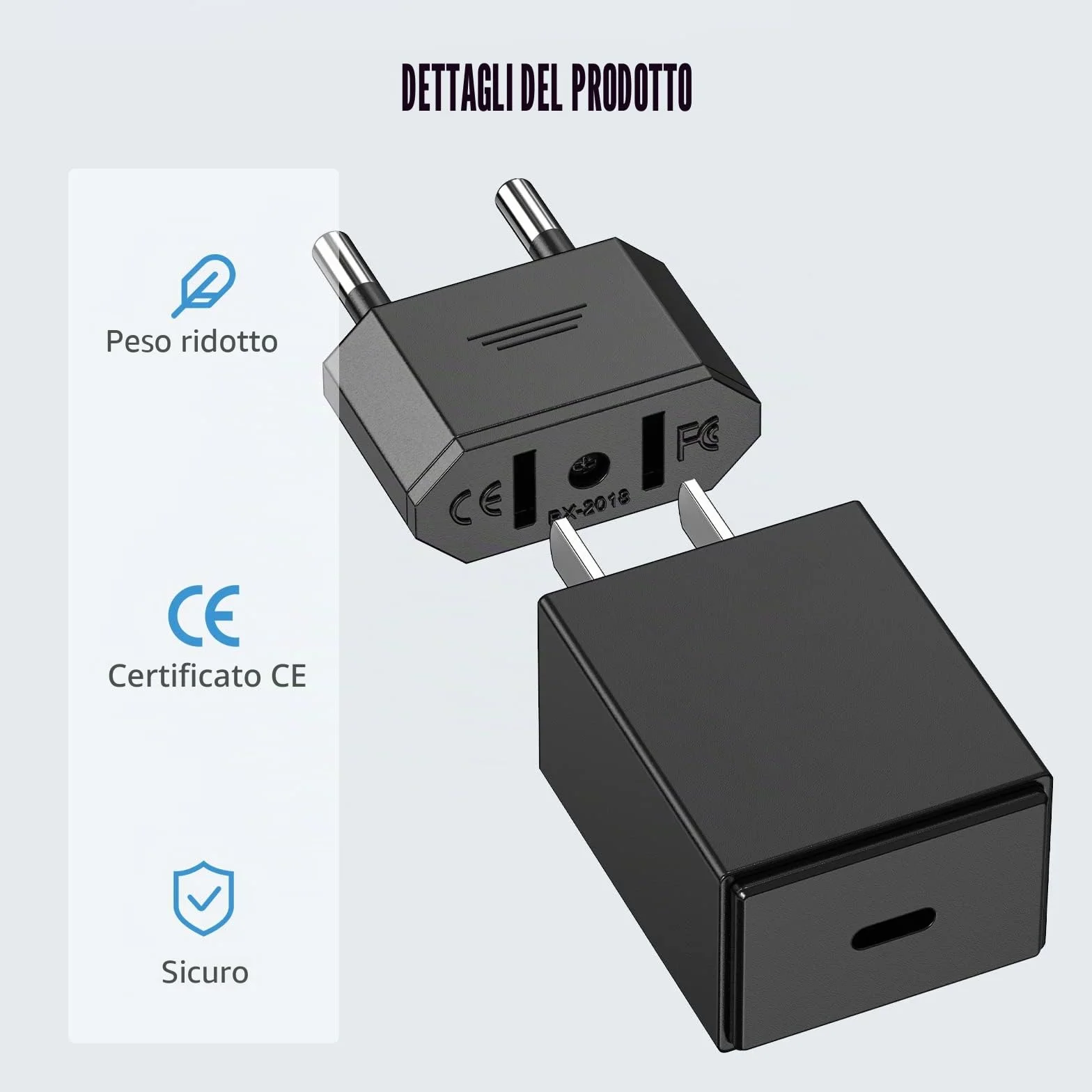Adattatore da US a EU 2 Pin Ancable Nero 2 Pezzi Convertitore Spina Viaggio