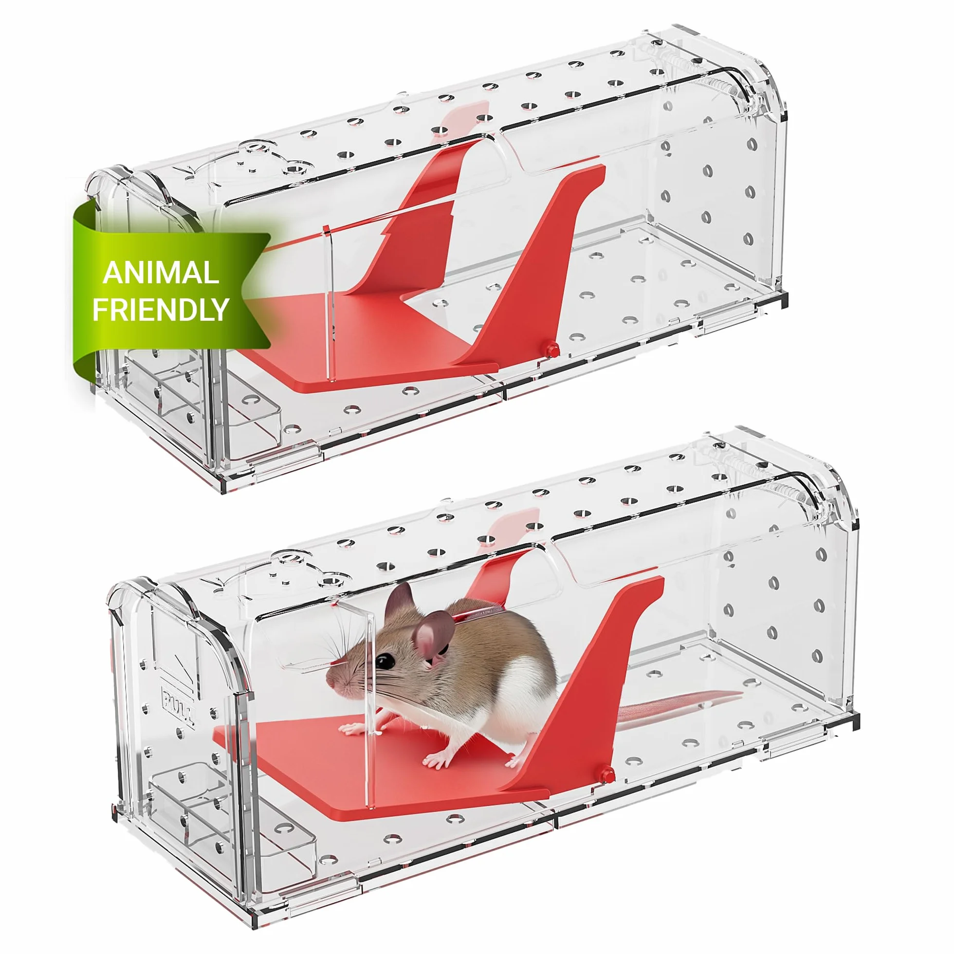 Roshield – 2 x Trappole umane per la cattura di topi (non adatte ai ratti), per uso interno ed esterno. Riutilizzabili, cattura rapida e altamente sensibile