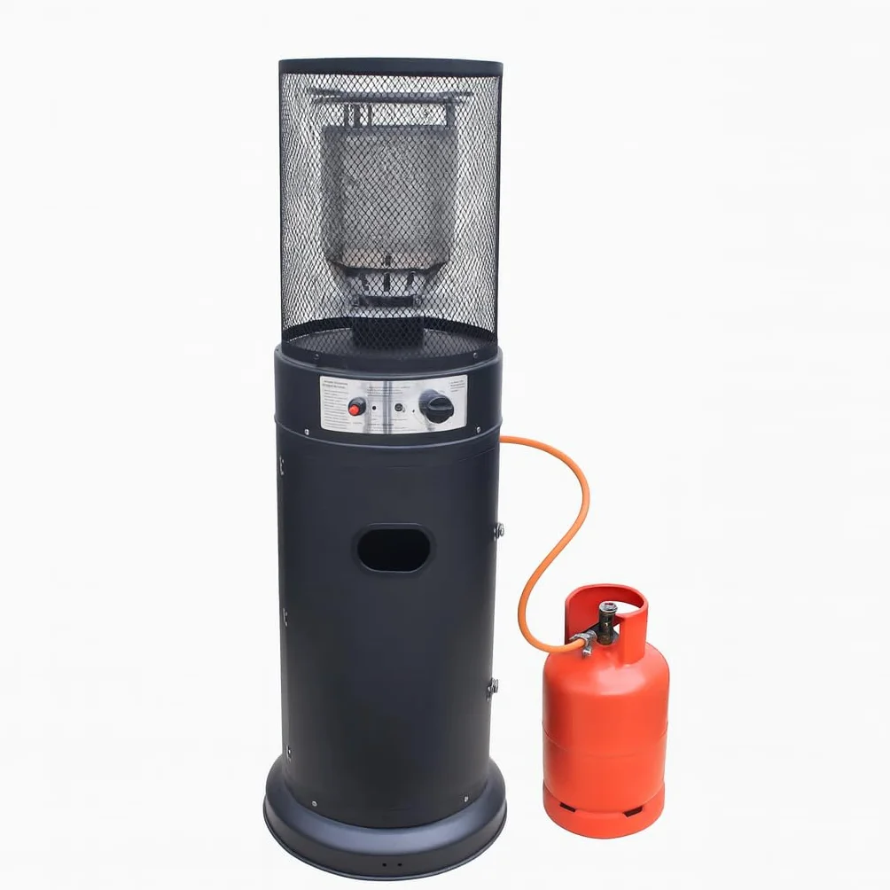 Stufa Patio a Gas da Esterno, Riscaldatore Gpl Portatile con Ruote, Bruciatore Riscaldante Arredo, per Terrazzo Patio Giardino Locali Ristoranti Bar, In Acciaio Potenza 13 Kw - NERO