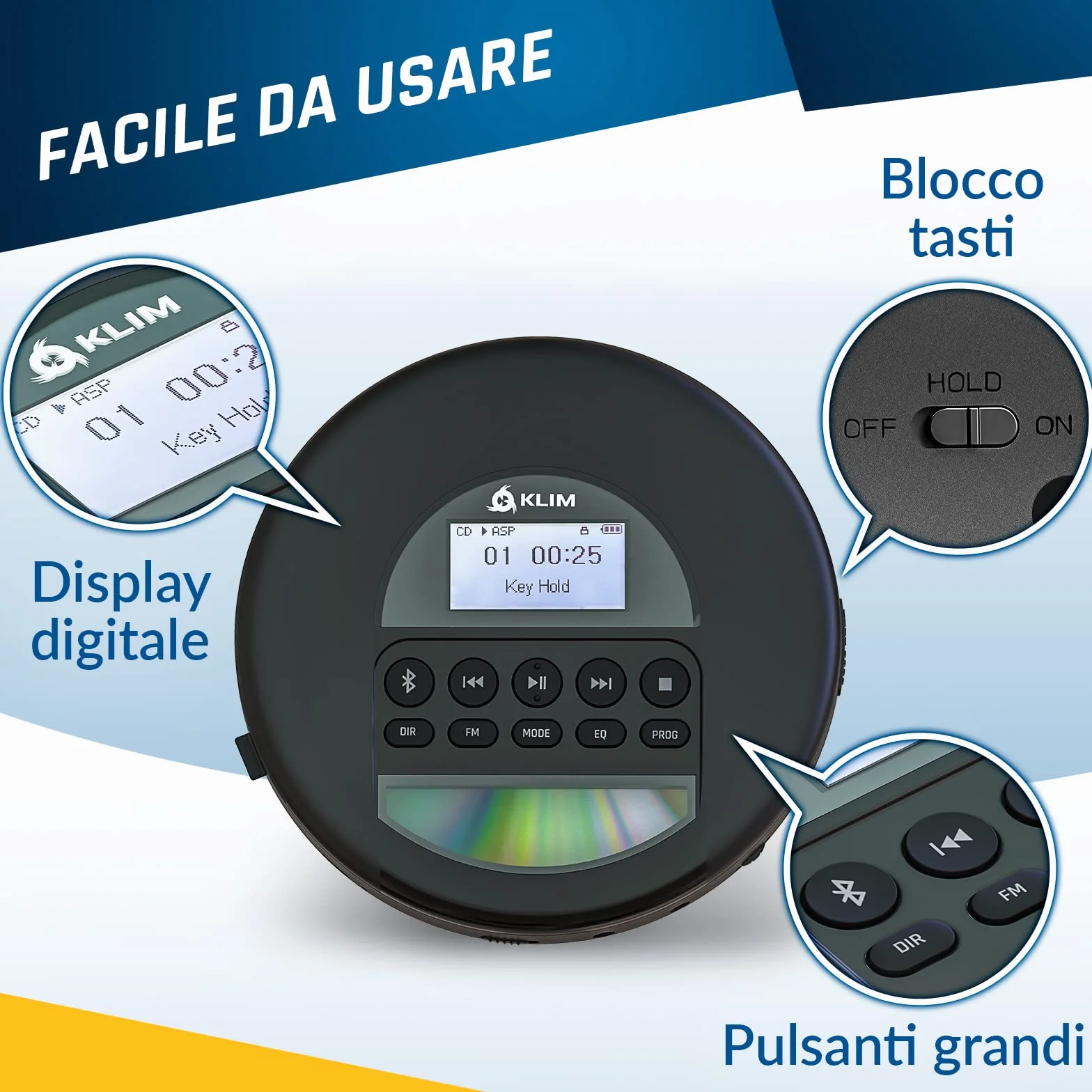 KLIM Nomad Lettore CD Portatile Bluetooth Radio FM MP3 SD