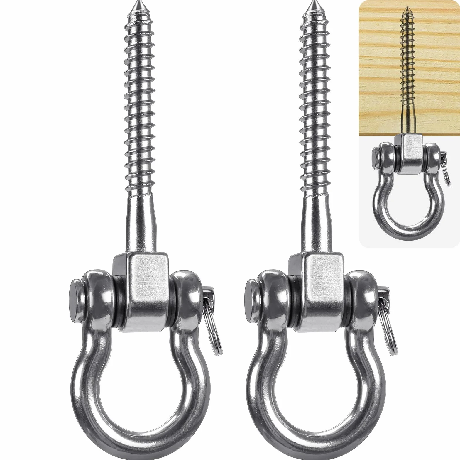 SELEWARE 2 Pezzi 900KG capacità Acciaio Inossidabile Heavy Duty Gancio Appendiabiti, Gancio soffitto, Gancio Altalena con bullone per calcestruzzo Set di Legno Parco Giochi per Bambini Outdoor