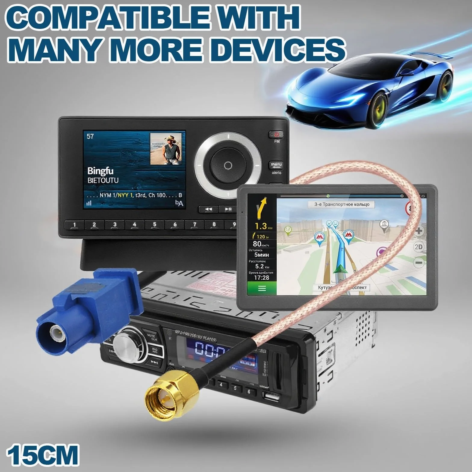 Bingfu Cavo Adattatore Antenna GPS SMA Maschio a Fakra C Maschio 15cm Blu per Auto SUV Camion