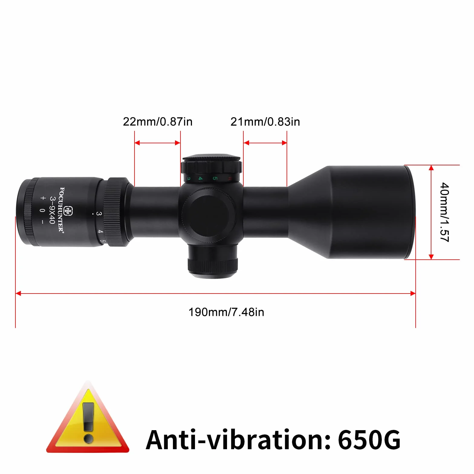 Cannocchiale da Puntamento Tattico 3-9x40E Rifle Scope Mirino Ottico Compatto con Anelli Montaggio Weaver 20 mm