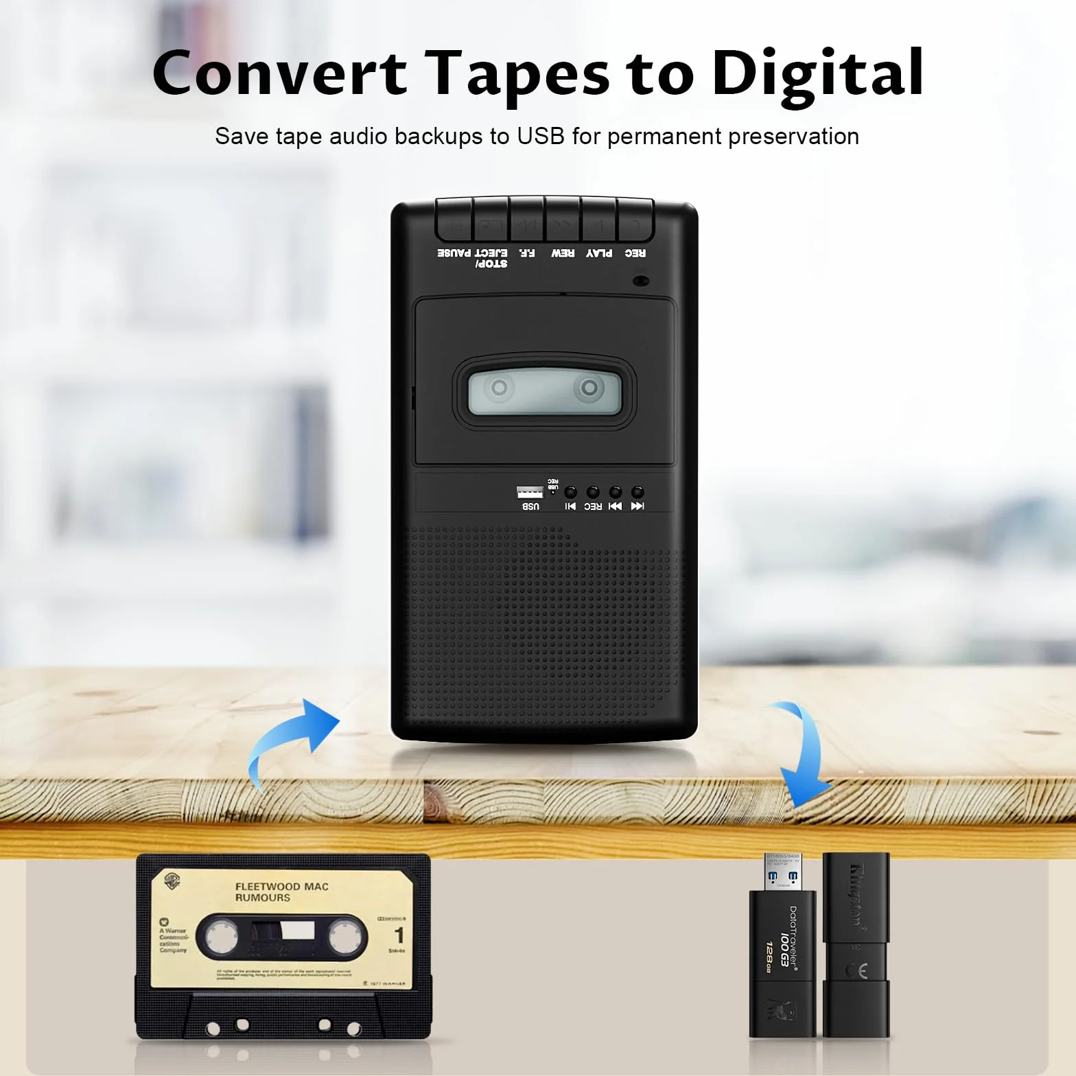 Lettore di Cassette Shoebox Portatile con Convertitore USB Digitale, Microfono e Altoparlante