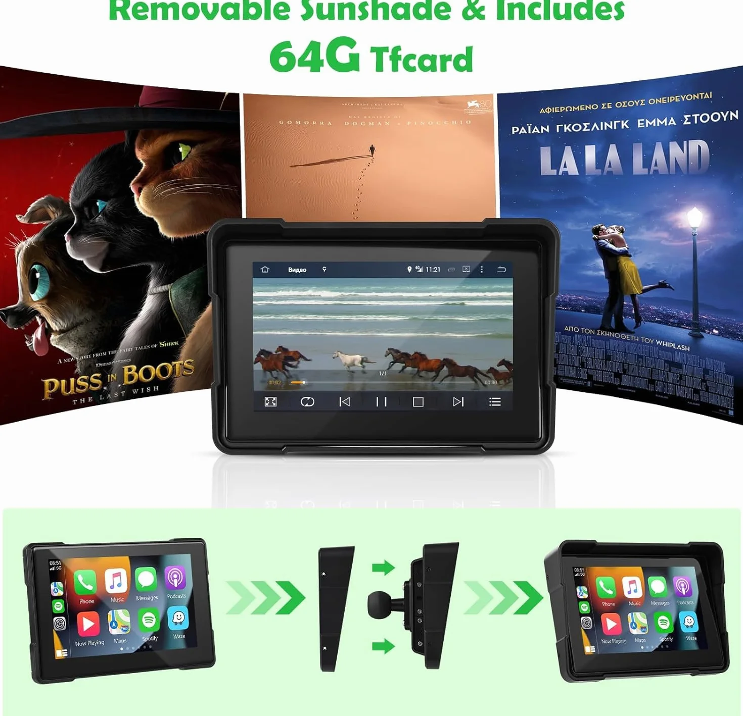 Euakee 5 Pollici Impermeabile Touch Screen Moto Car-play & Android Auto Navigatione GPS Wireless 1000 Nit