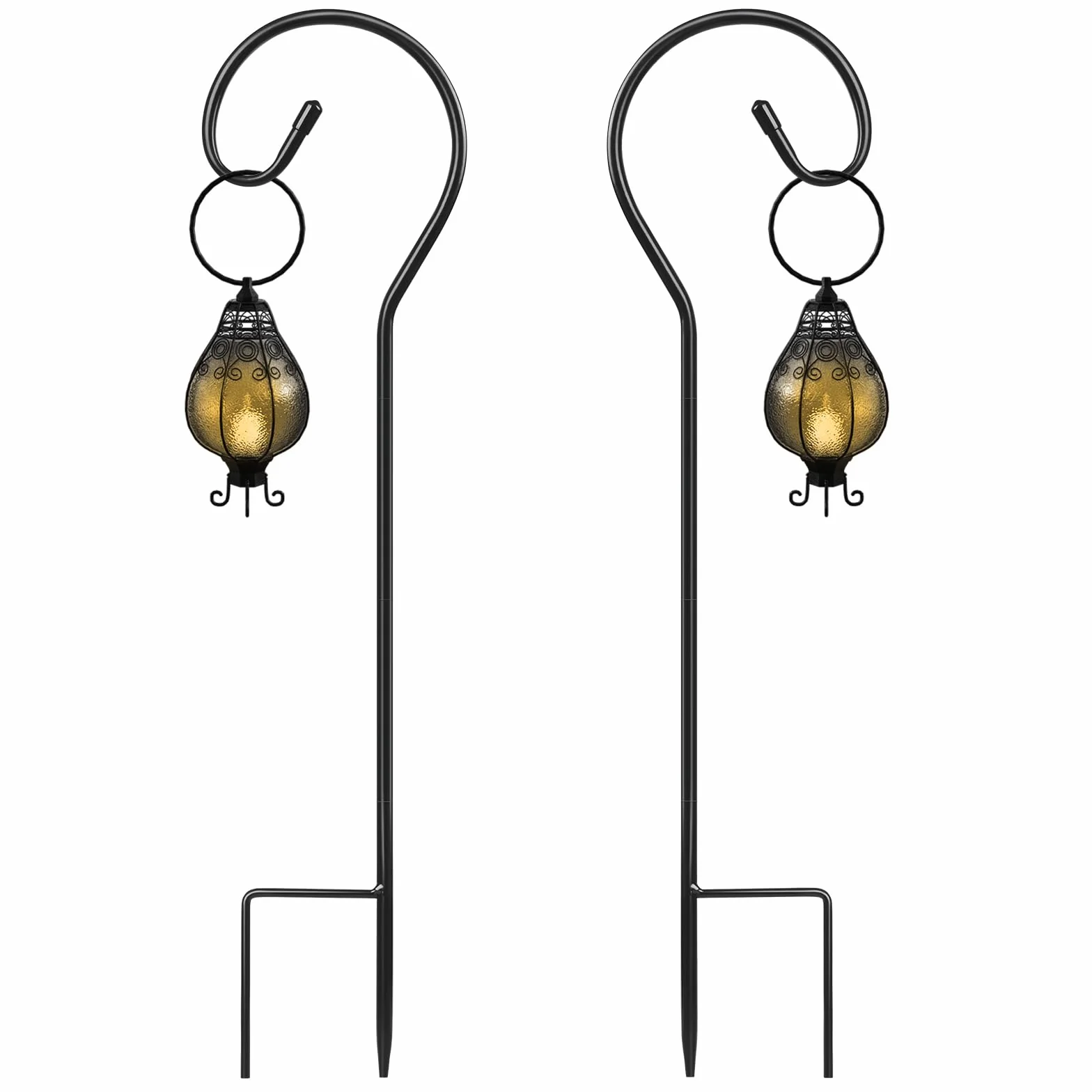 Shepherds Crook Ganci per luci da giardino, 81 cm, ganci per lanterna da giardino con palo in metallo, supporto regolabile in altezza per appendere luci solari, cesti per piante, nero, set di 2