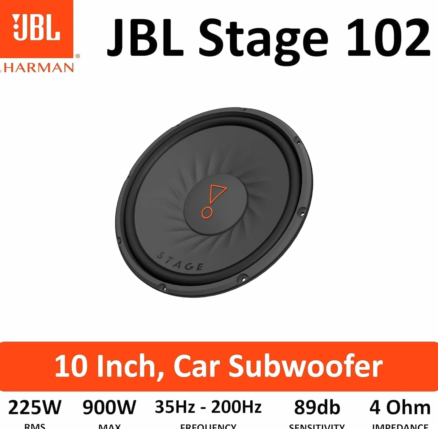 JBL Stage 102 subwoofer auto passivo 10 pollici 225 W RMS 900 W Max 4 Ohm 35-200 Hz