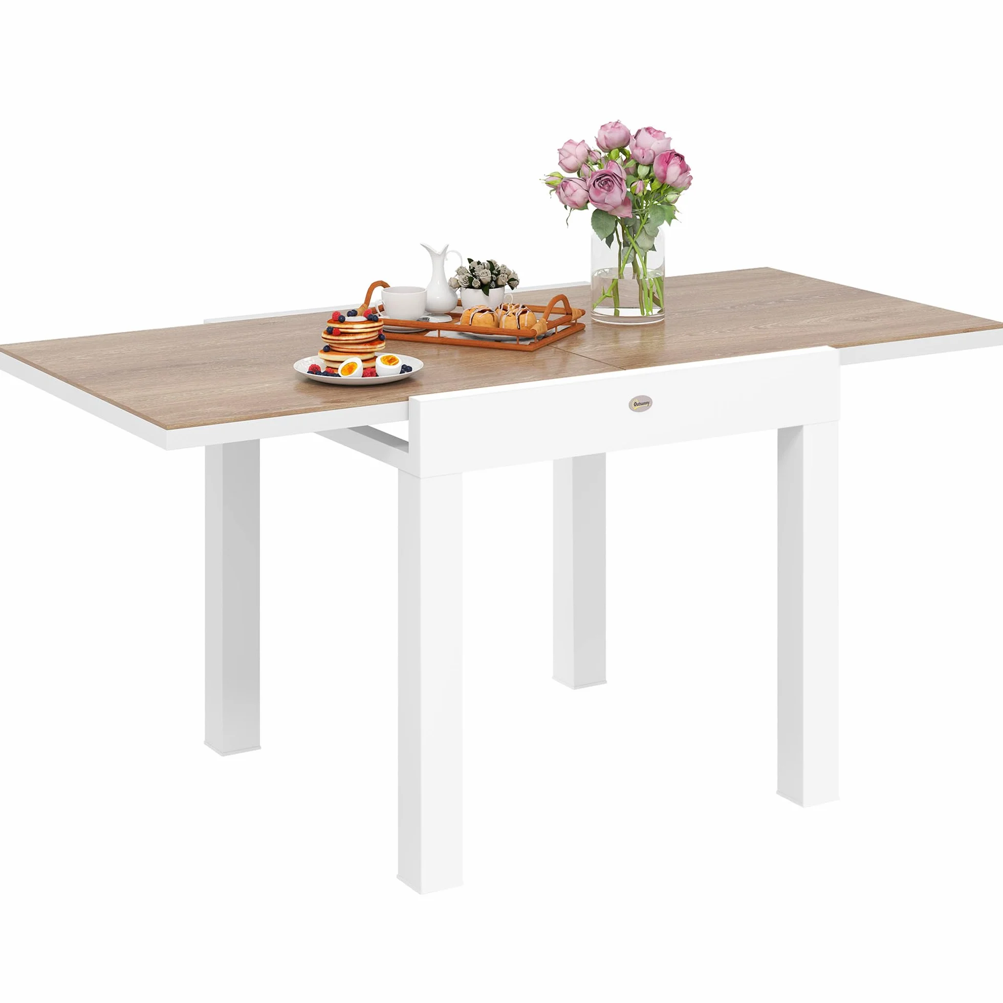 Outsunny Tavolo da Giardino Allungabile da 80/160x80x75 cm, Tavola da Pranzo Estensibile per 4-6 Persone Rettangolare in Alluminio con Piano in PSPC, Per Patio, Terrazzo, Balcone ed Esterno, Bianco