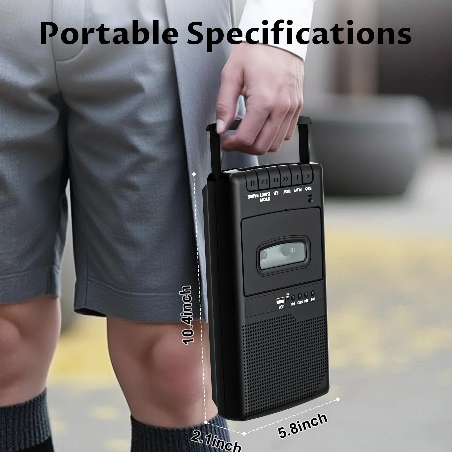 Lettore di Cassette Shoebox Portatile con Convertitore USB Digitale, Microfono e Altoparlante