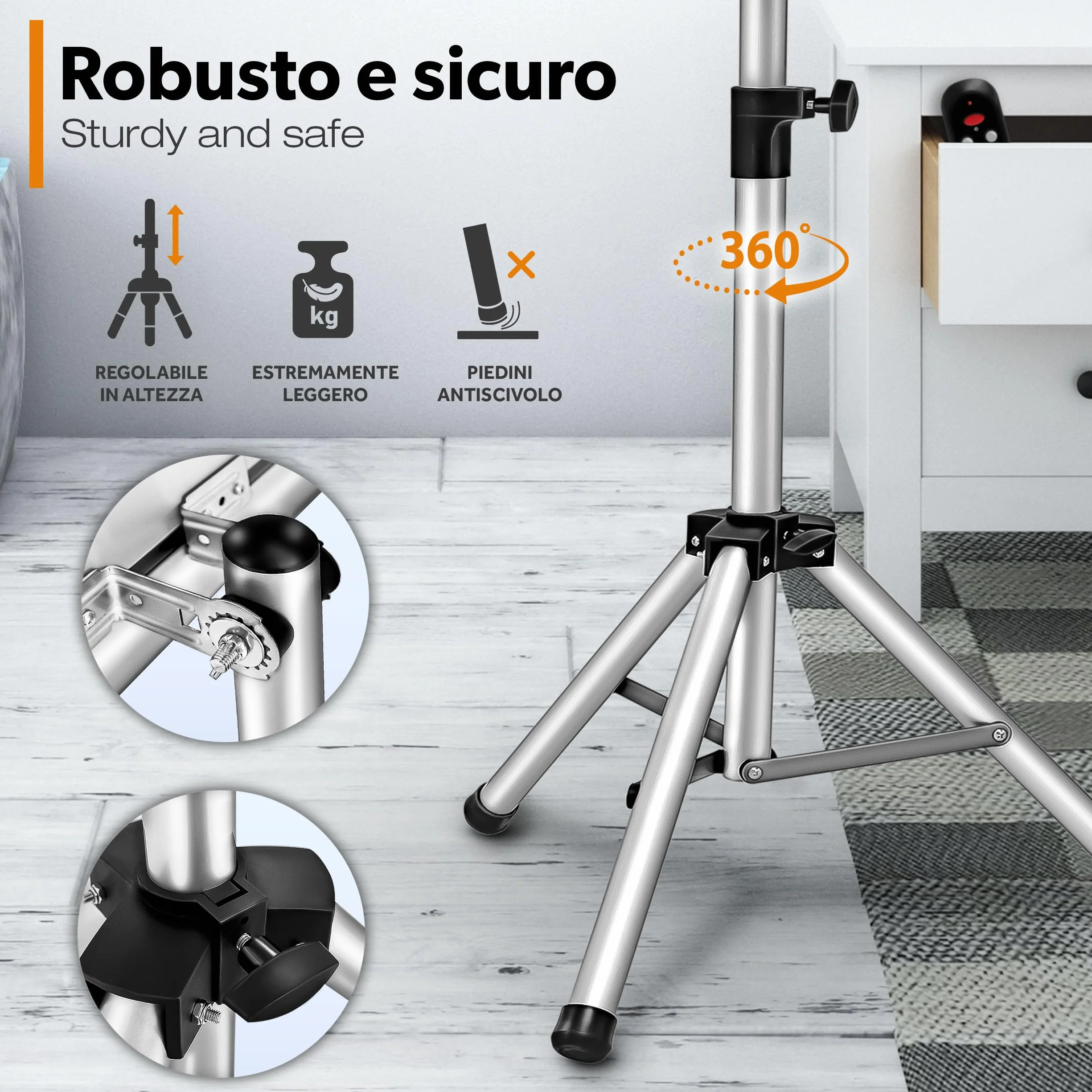 TRESKO Riscaldatore ad Infrarossi 2500W con Telecomando 3 Livelli Calore Stufa Elettrica Esterno Altezza Regolabile