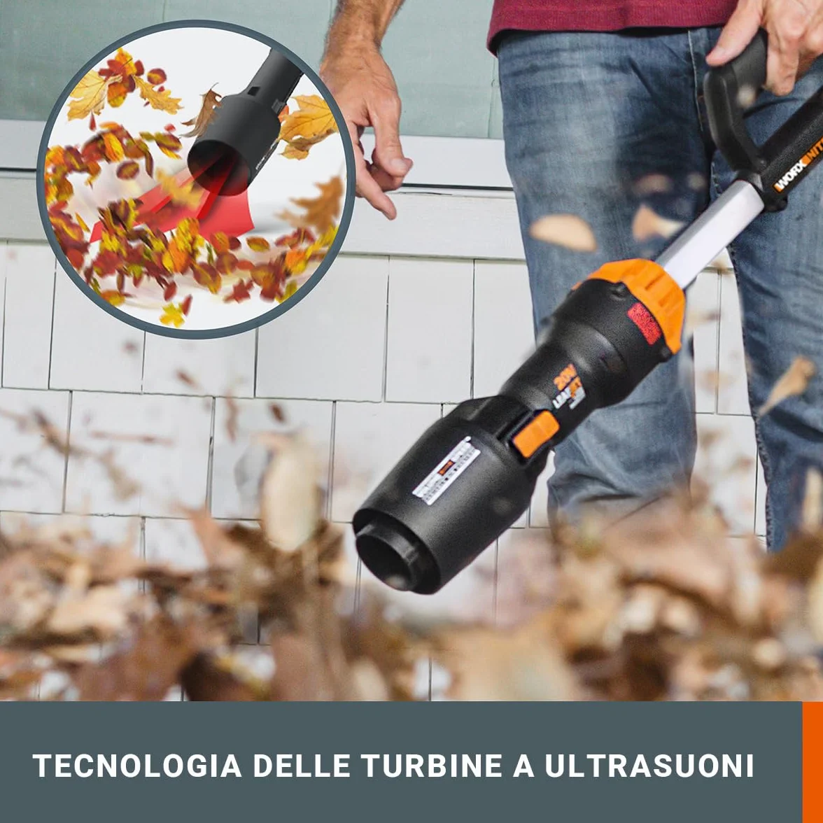 WORX Soffiatore a Batteria 20V WG543E.9 Brushless Potente Leggero e Pratico Batteria e Caricatore non inclusi