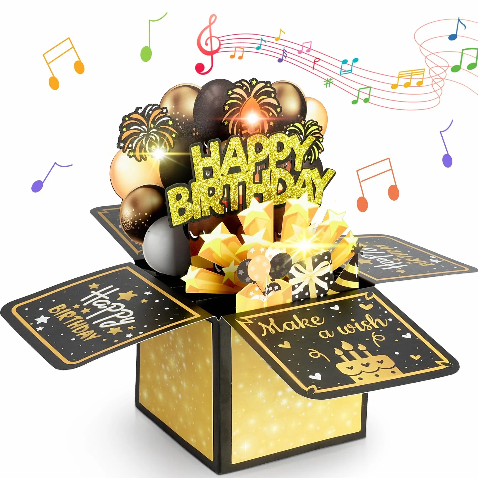 Vicloon Biglietti di Compleanno 3D con Musica e Luci, Pop Up Happy Birthday Card, Spegnere Candele LED