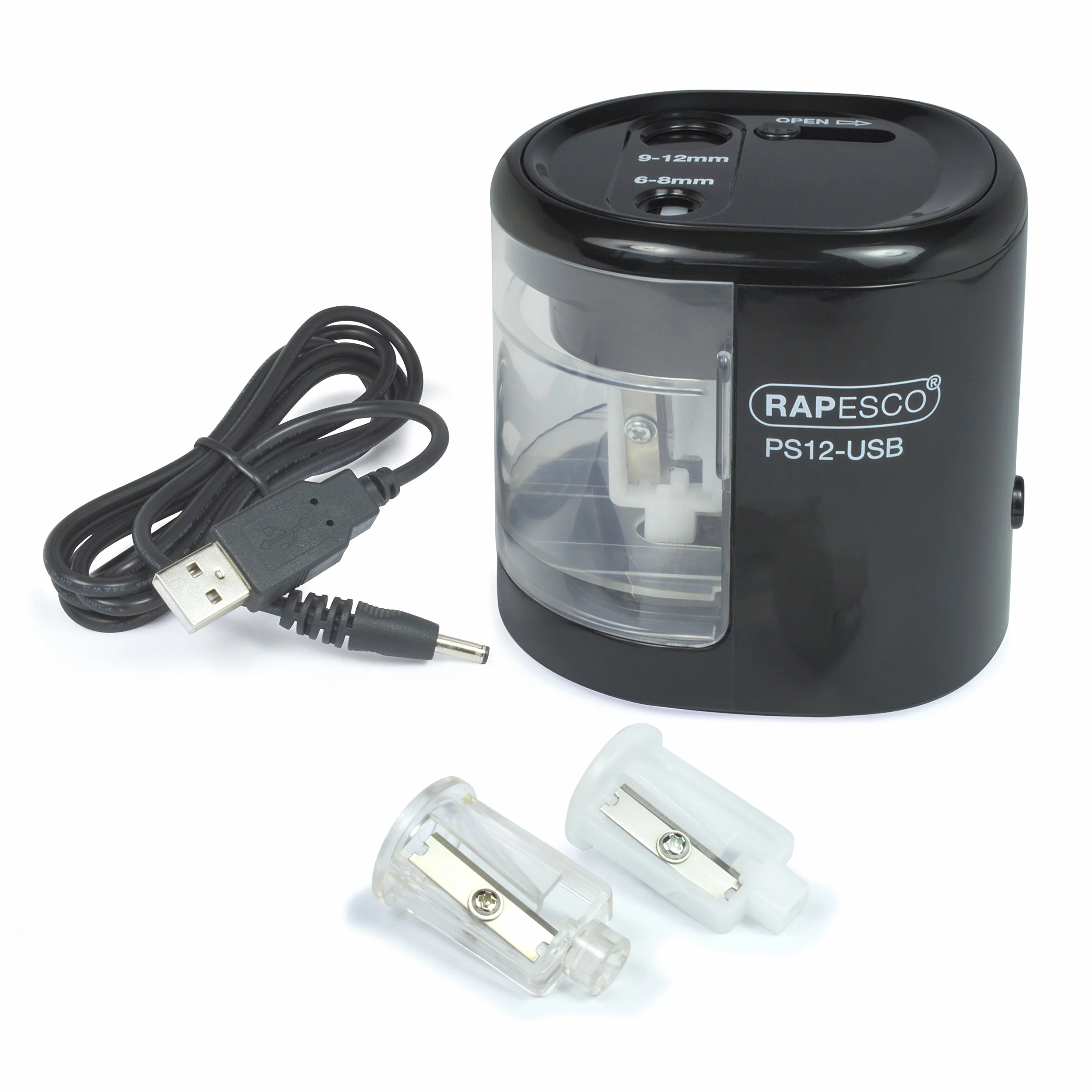 Rapesco 1449 Temperamatite Elettrico Automatico PS12-USB Nero