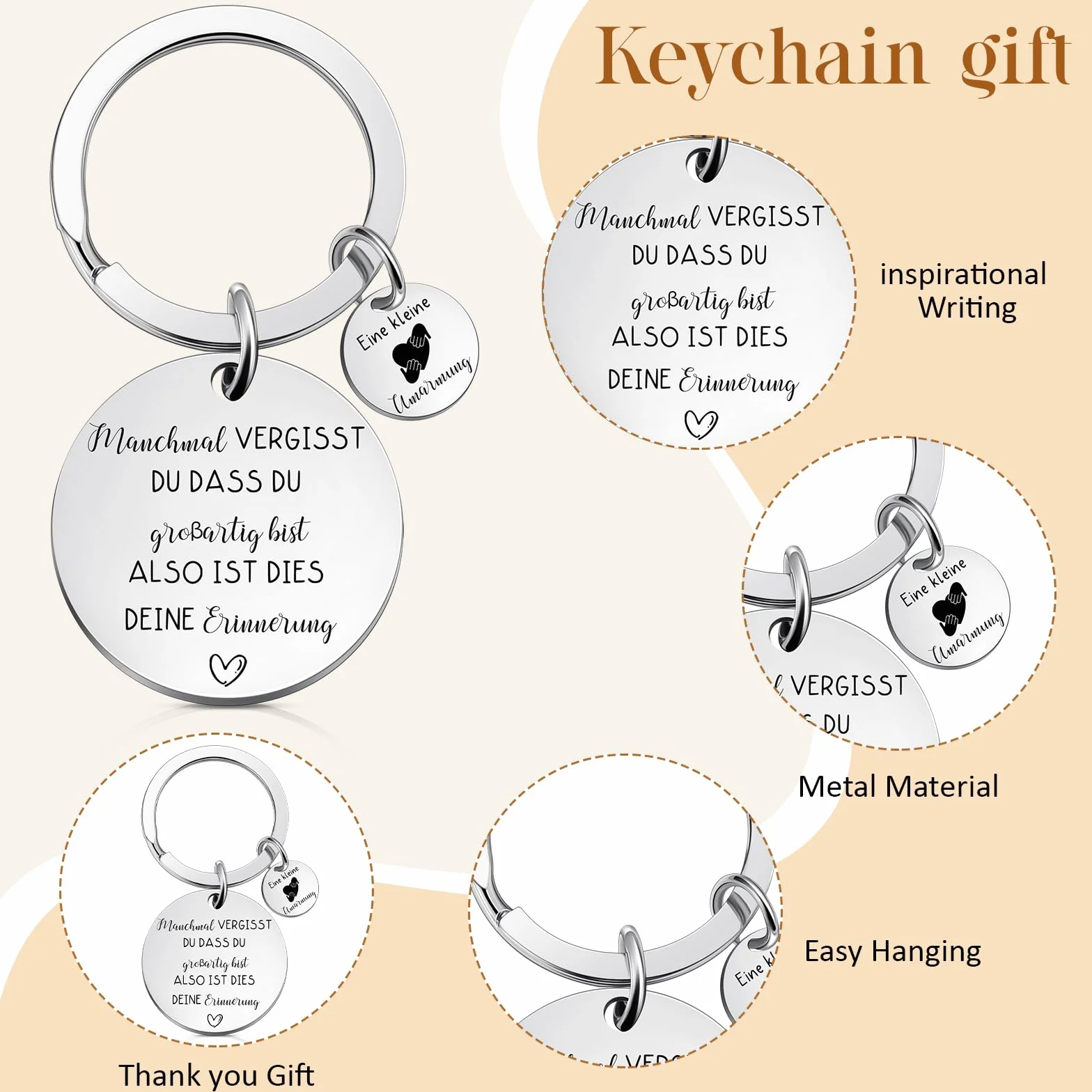 Regali Motivazionali Portachiavi Ispiratori con Incisione Manchmal Vergisst du Dass du Großartig Bist Biglietti e Buste Regalo Incoraggiamento 6 Set